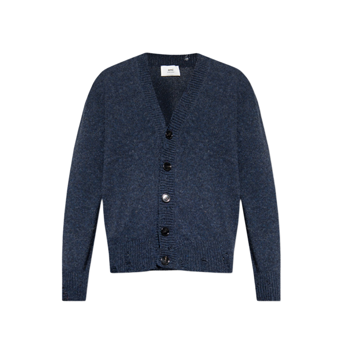 UKC027 KN0016 430 [15% 쿠폰] AMI Shetland Wool V-Neck Cardigan Night Blue
