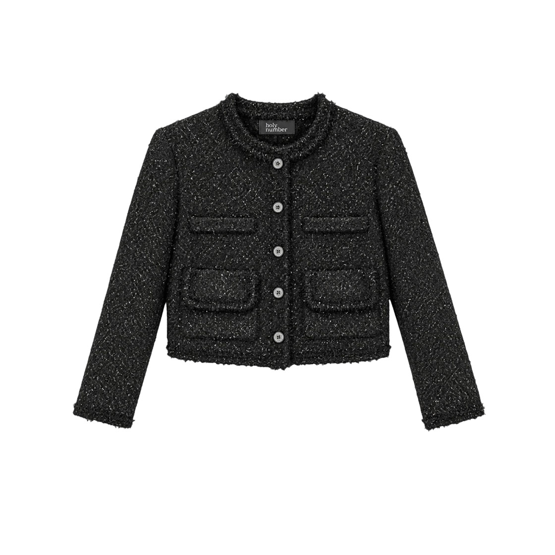 홀리넘버세븐 로우 엣지 트위드 크롭 자켓(Holy Number 7 Raw Edge Tweed Cropped Jacket) - 1