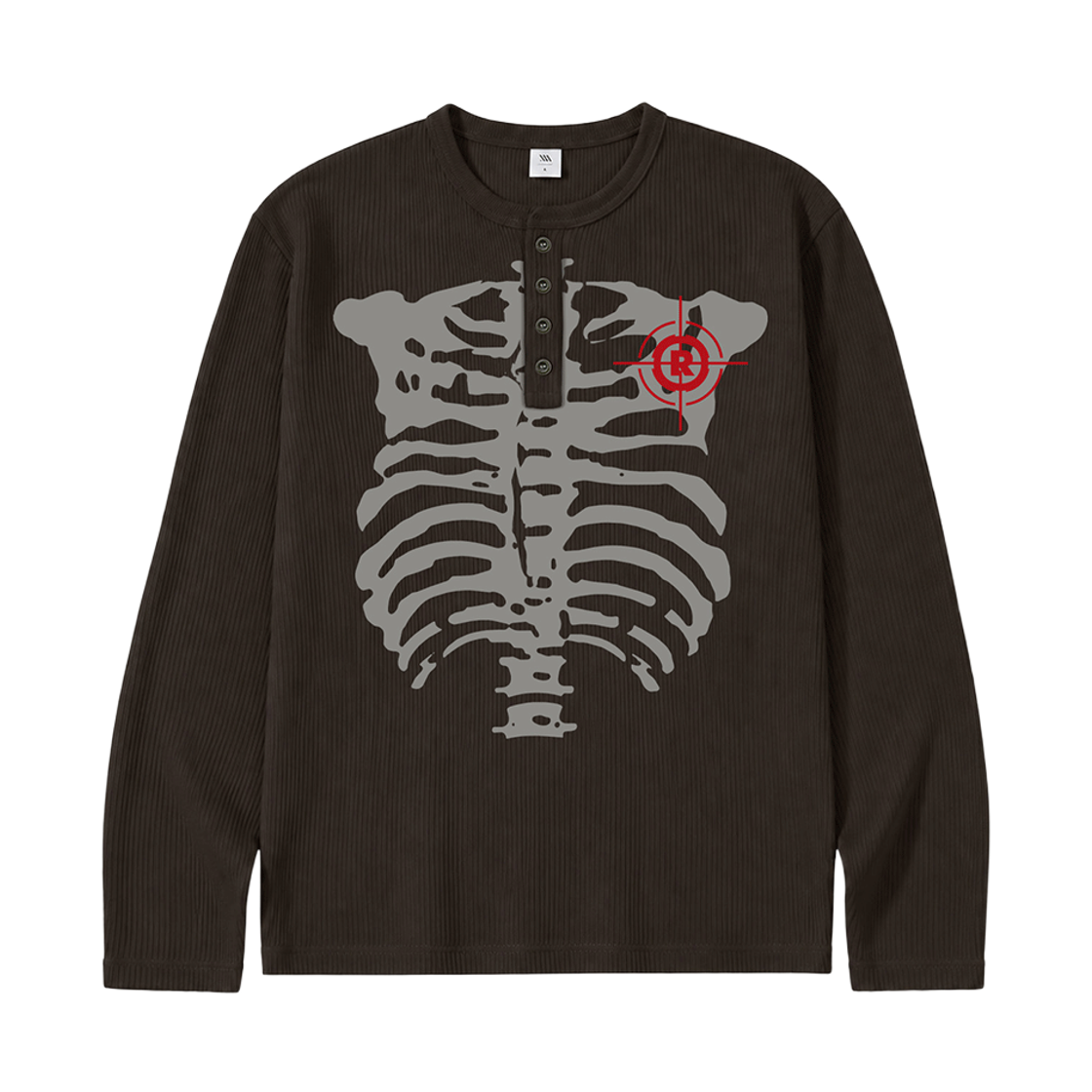 26FV007 VENHIT Skeleton Waffle Henley Long-Sleeve Brown