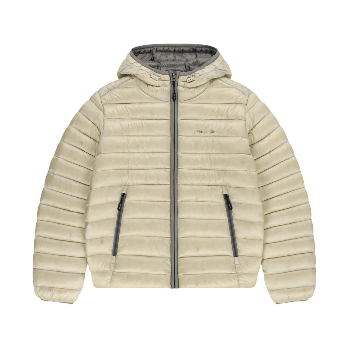 MK269ODW301ULE Matin Kim Contrast Trim Light Down Hoody Jumper In Light Beige