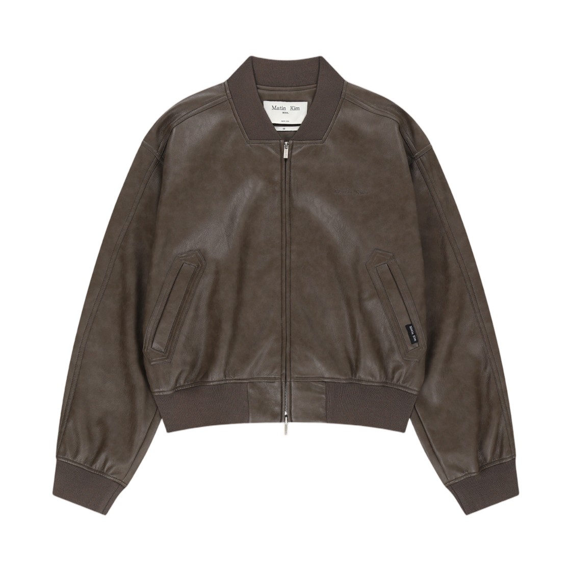 MK2677JP021MBR (W) Matin Kim Faux Leather Rib Collar Blouson In Brown
