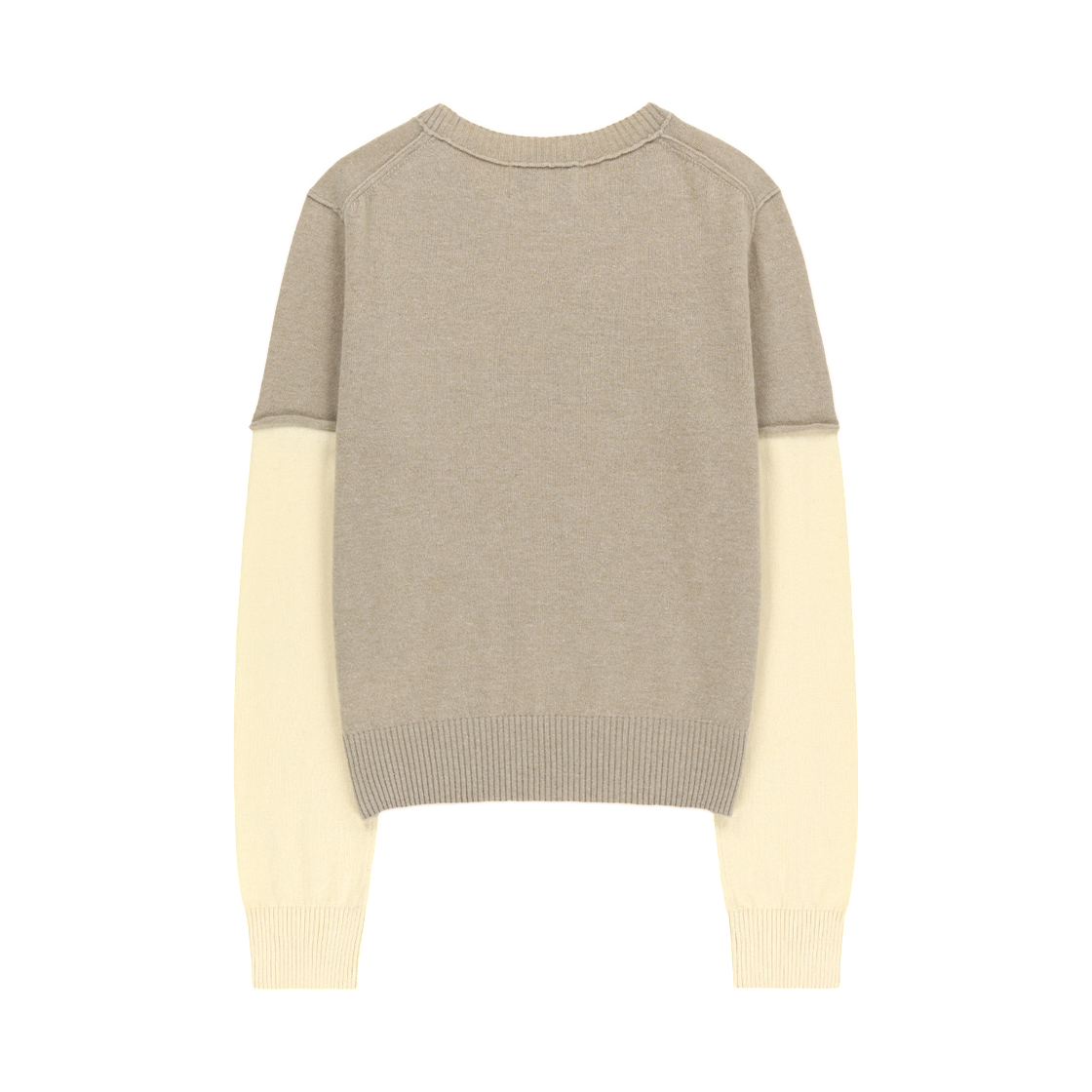 (W) 마뗑킴 캐시미어 블렌디드 투 톤 니트 풀오버 베이지((W) Matin Kim Cashmere Blended Two Tone Knit Pullover In Beige) - 2
