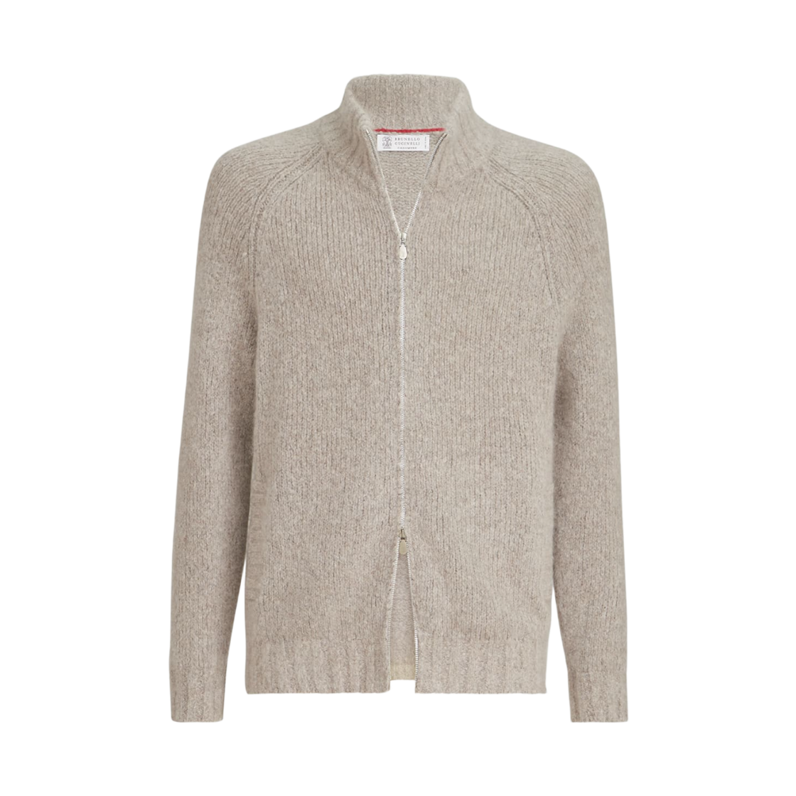 MET302116-C9770 Brunello Cucinelli Cashmere Silk High Neck Zipper Cardigan Light Grey