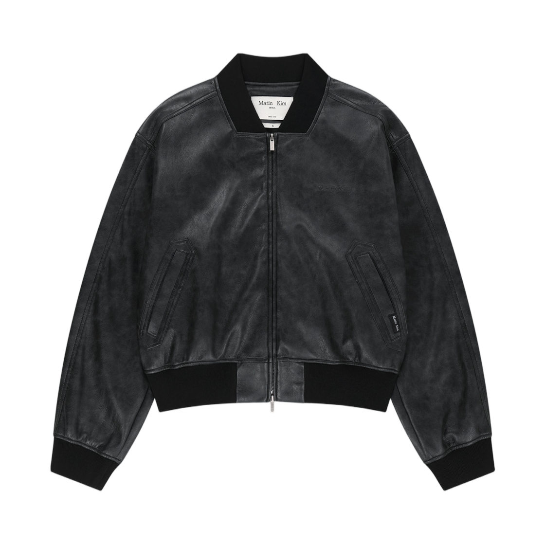 MK2677JP021MBB (W) Matin Kim Faux Leather Rib Collar Blouson In Black