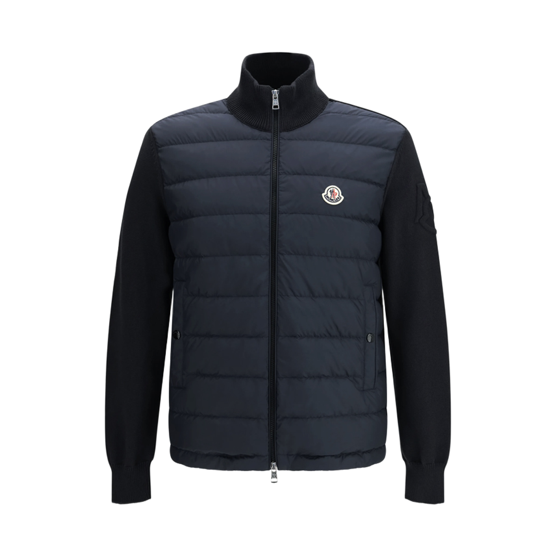 9B000 20 M1115 77D [15% 쿠폰] Moncler Logo Patch Knit Mix Down Jacket Navy - 26SS