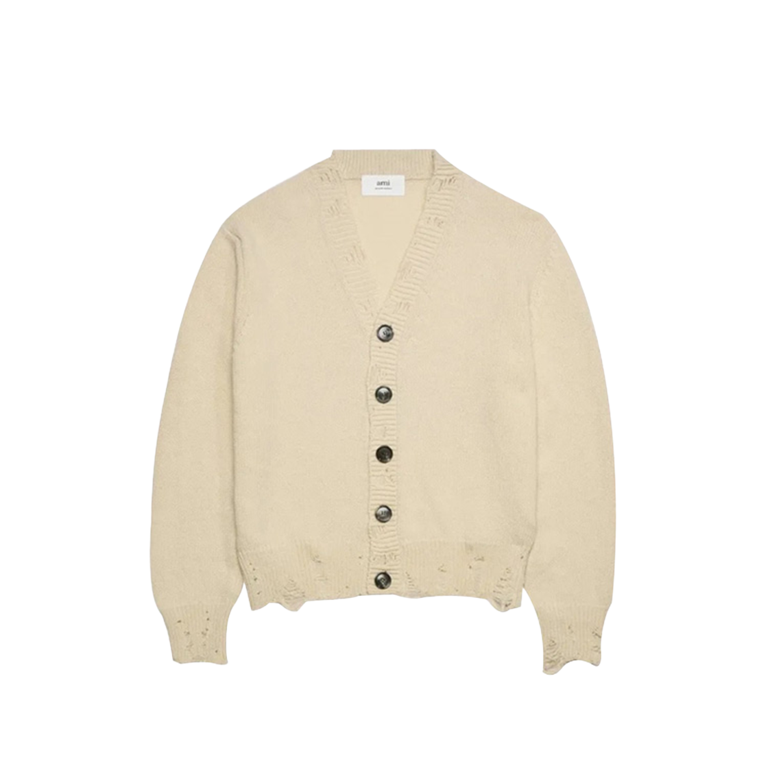 UKC027 KN0016 185 [15% 쿠폰] AMI Shetland Wool V-Neck Cardigan Ivory