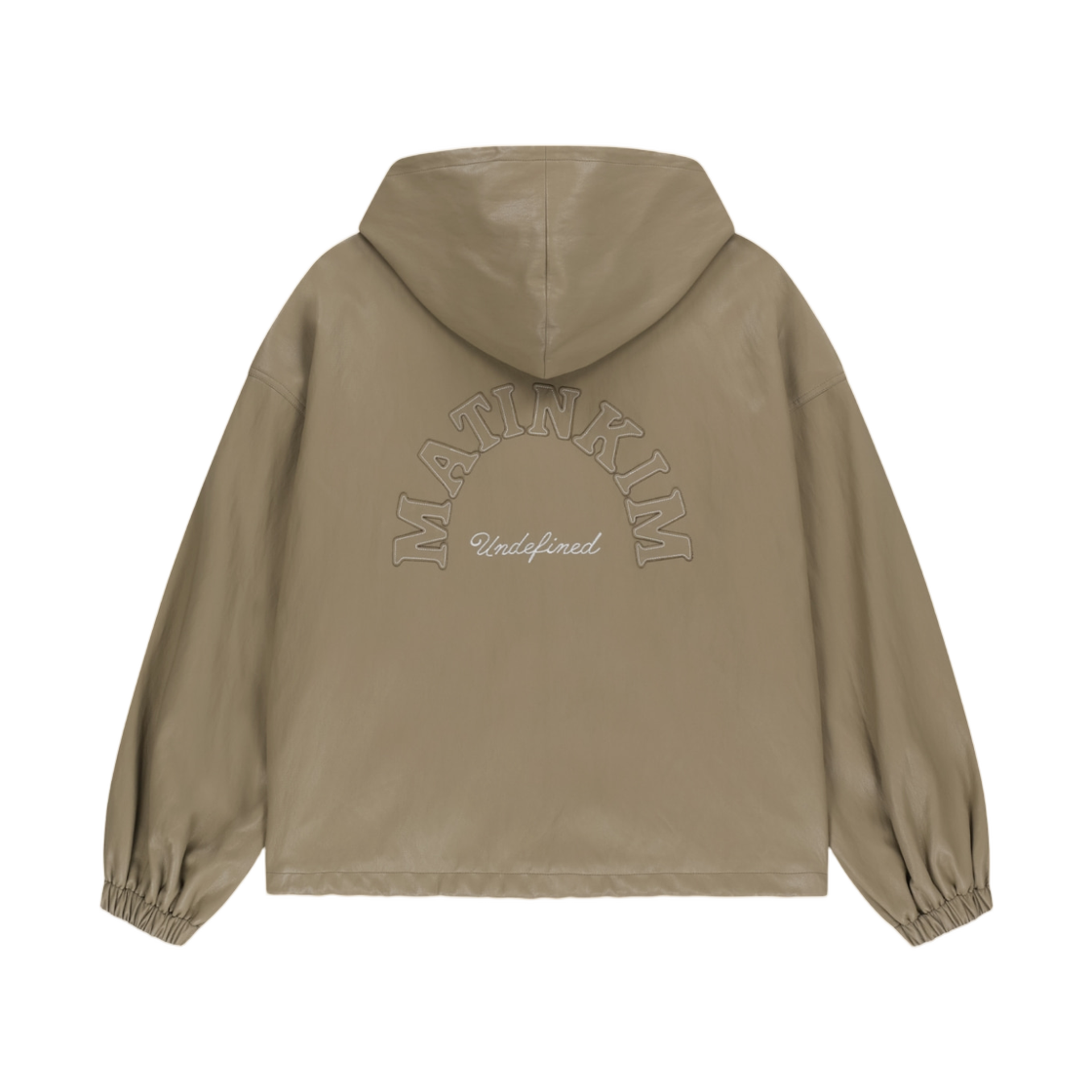 마뗑킴 포우 레더 아플리케 로고 후디 점퍼 베이지(Matin Kim Faux Leather Applique Logo Hoody Jumper In Beige) - 2