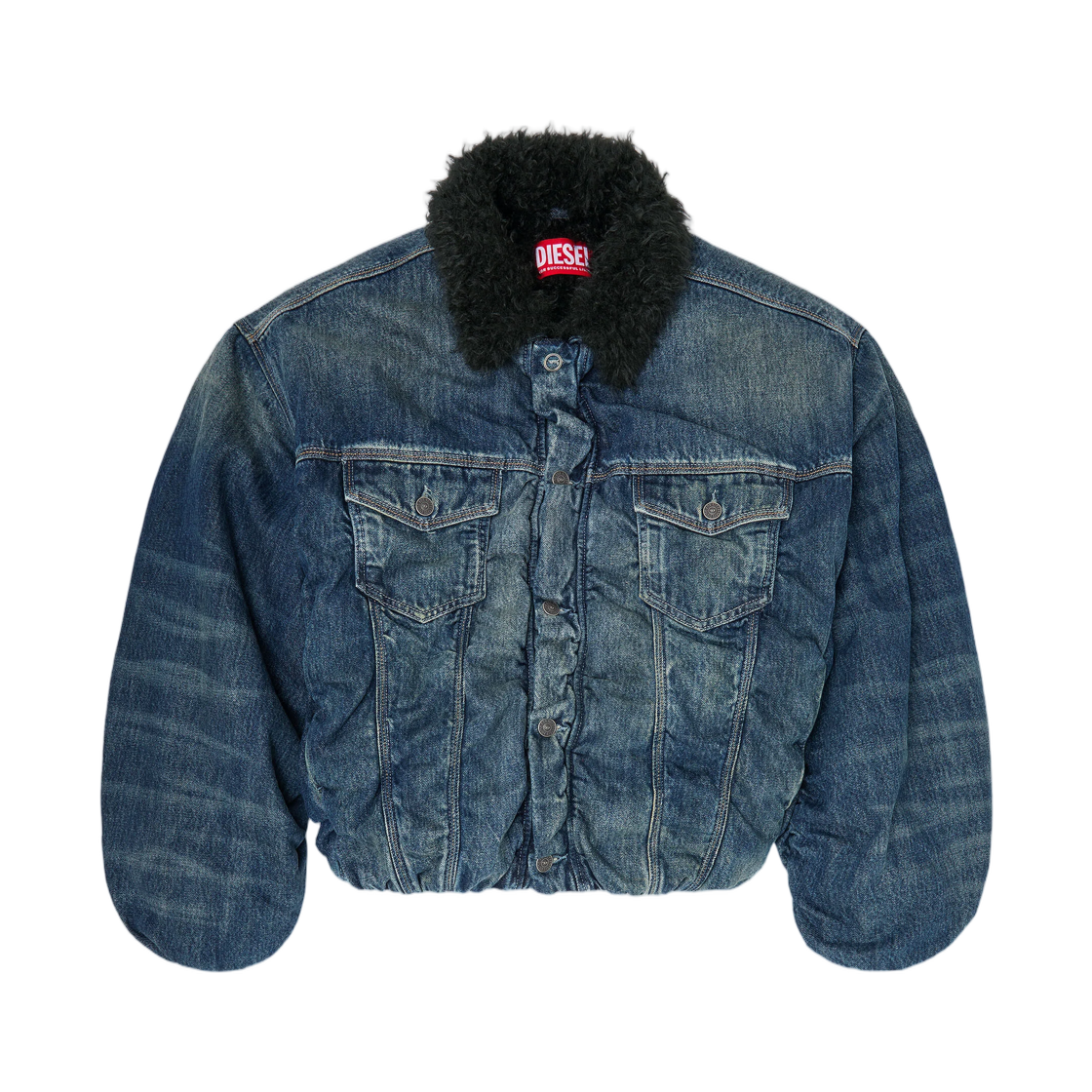 A25933007FZ-01 (W) Diesel Teddy-Lined Trucker Jacket In Denim Medium Blue