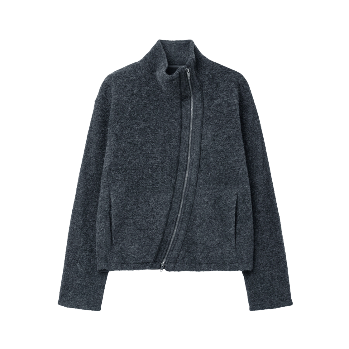 IW2F4JK16CH INSILENCE WOMEN Slanted Zip Wool Jacket CHARCOAL