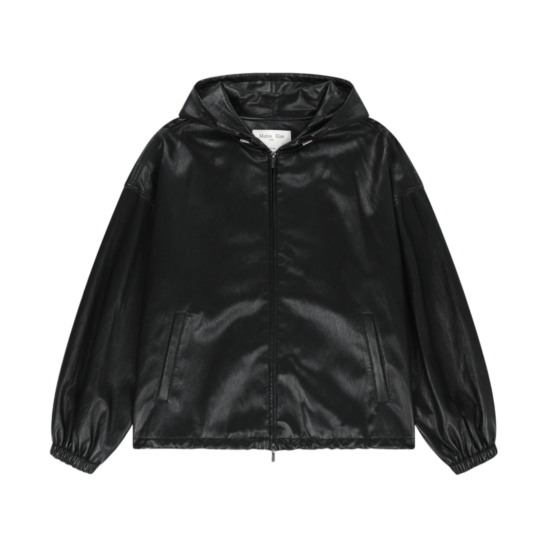 MK2677JP315UBB Matin Kim Faux Leather Applique Logo Hoody Jumper In Black