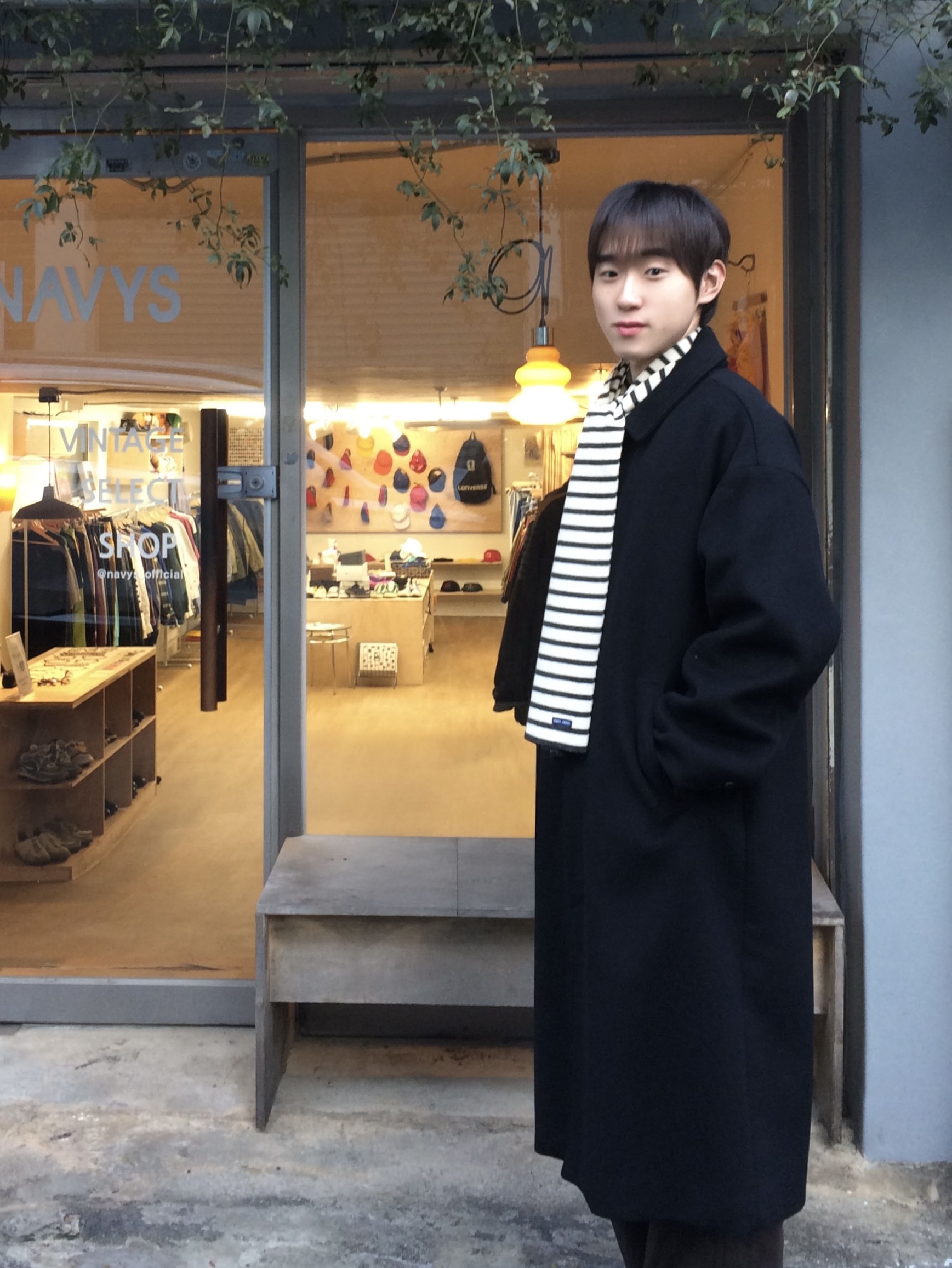 Saint James Scarf Raye Ecru Marine 착용 스타일 - 4
