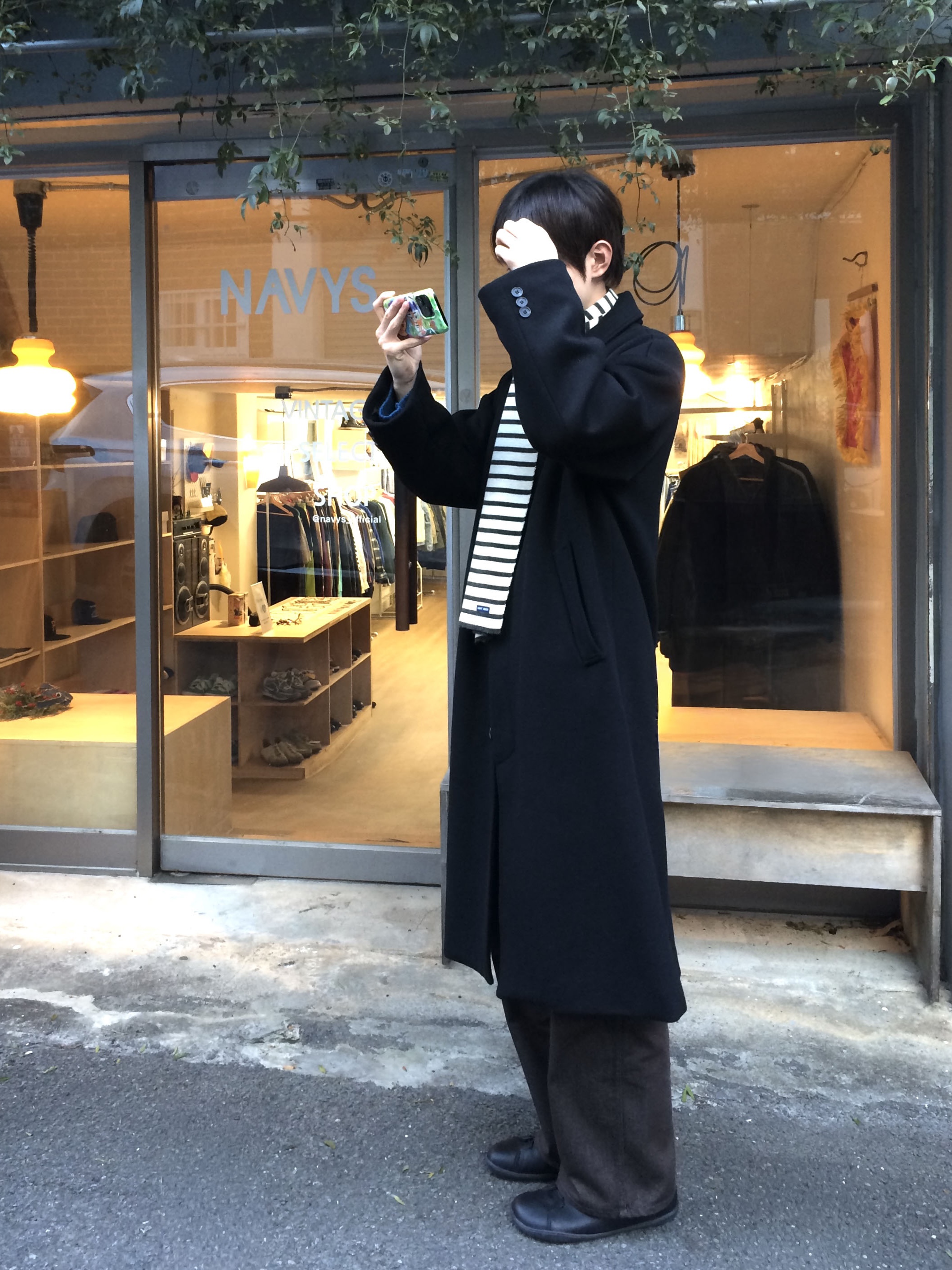 Saint James Scarf Raye Ecru Marine 착용 스타일 - 3