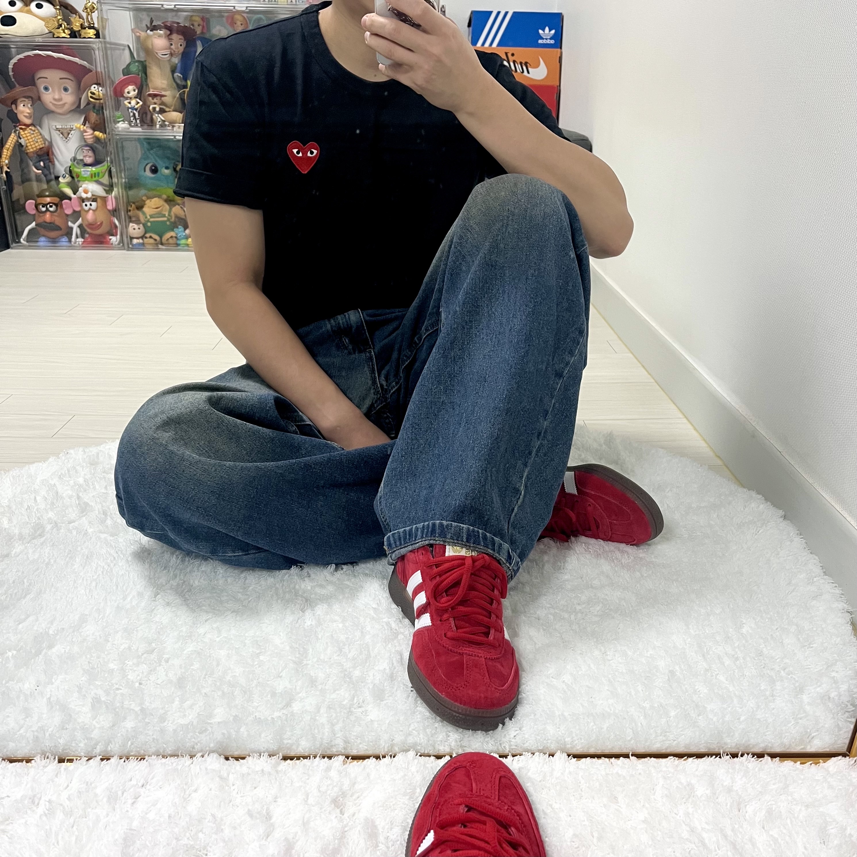 [30% 적립] Polo Ralph Lauren Cable Knit Cotton Sweater Red - 24FW, Converse Chuck 70 High Enamel Red 착용 스타일 - 3