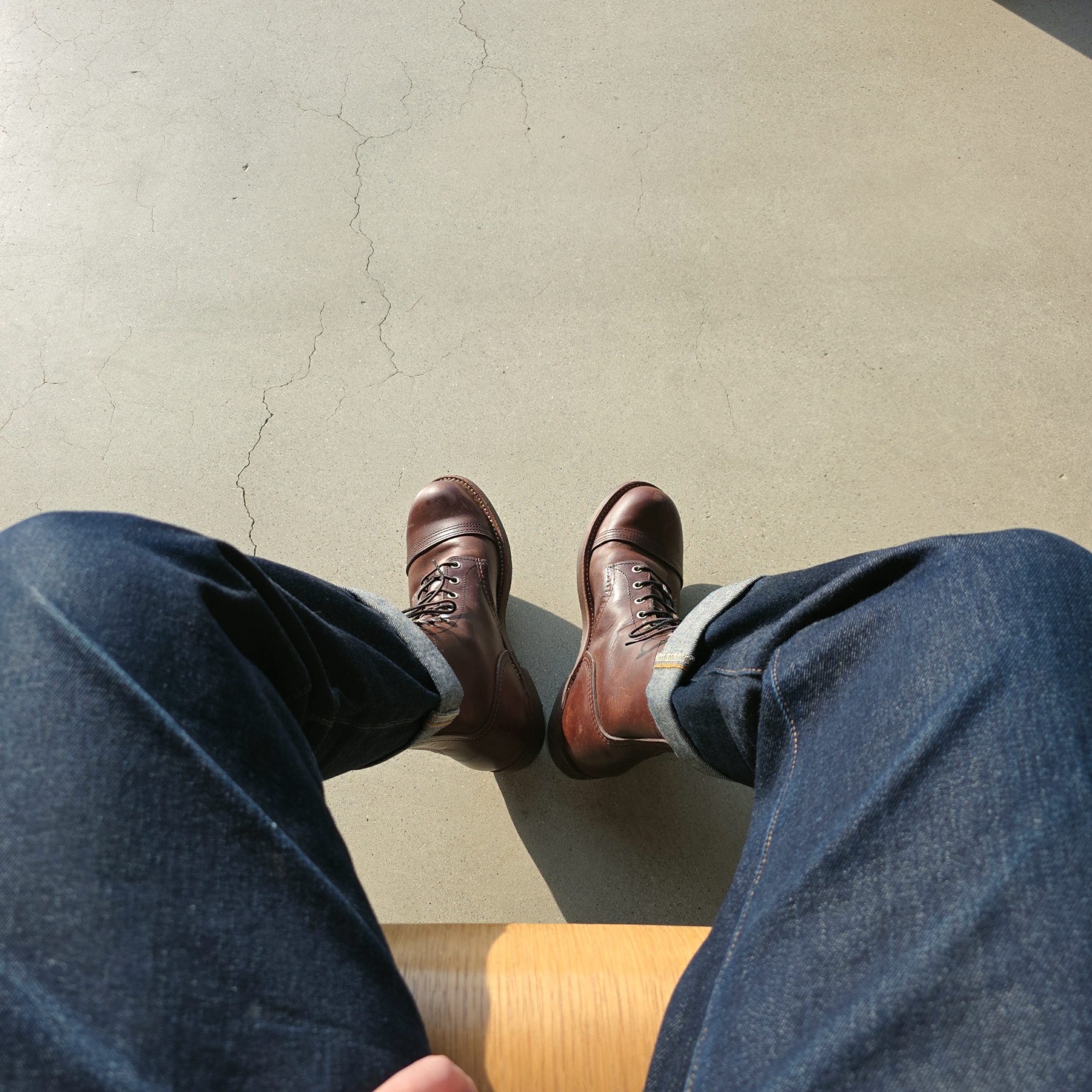 Guernsey Woollens Raglan Crewneck Cotton Sweater Orange, Red Wing Iron Ranger 8111 Amber Harness - D 착용 스타일 - 3