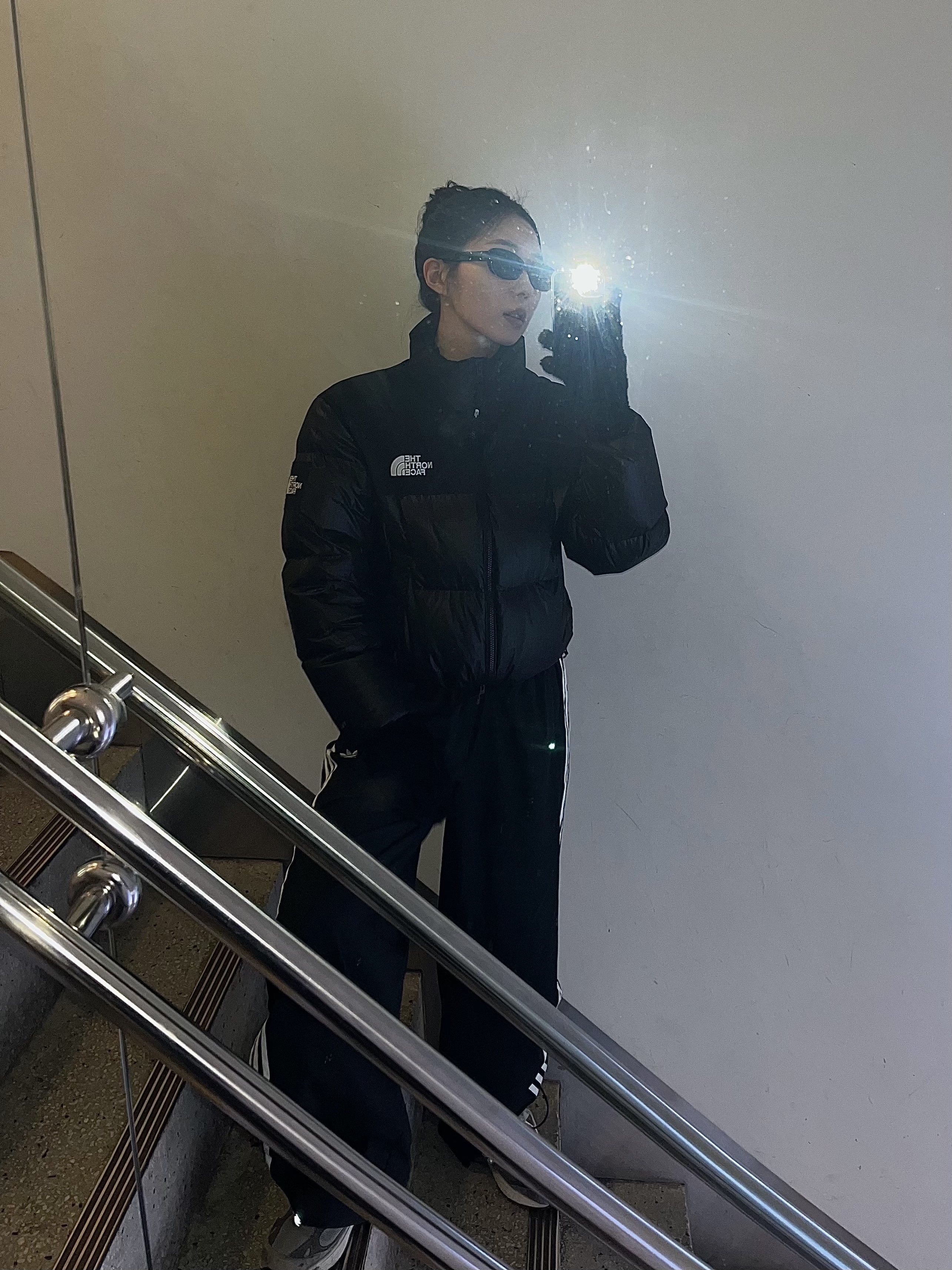 Gentle Monster x Maison Margiela MM206 Black Gray, The North Face White Label Novelty Nuptse RDS Down Jacket Black 착용 스타일