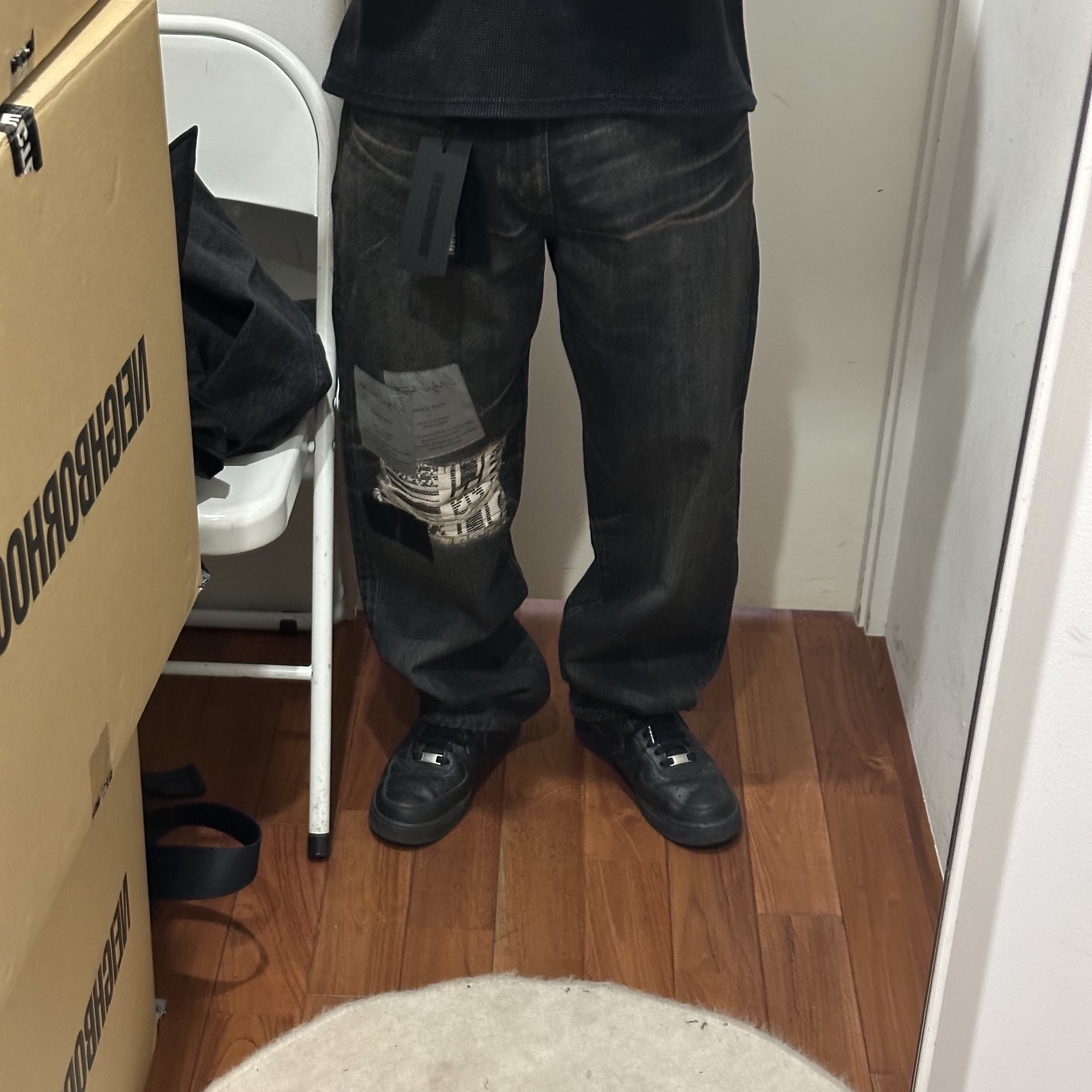 Neighborhood x Yohji Yamamoto Savage Denim DP Basic Pants Black 착용 스타일