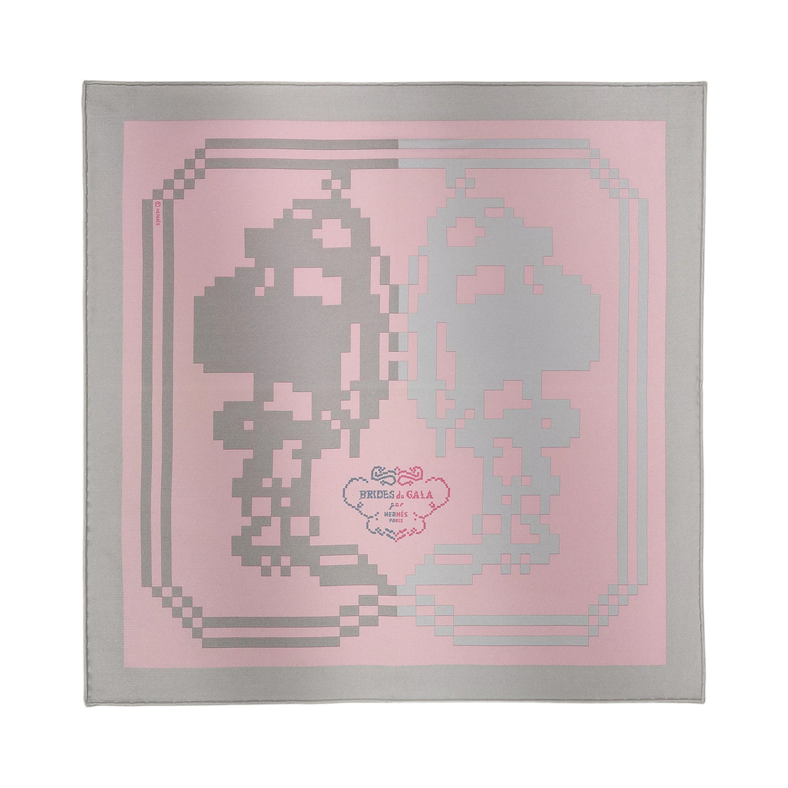 H804199T05 Hermes Brides De Gala Pixel Pocket Square 45 Rose Gris Moyen Gris Bleute