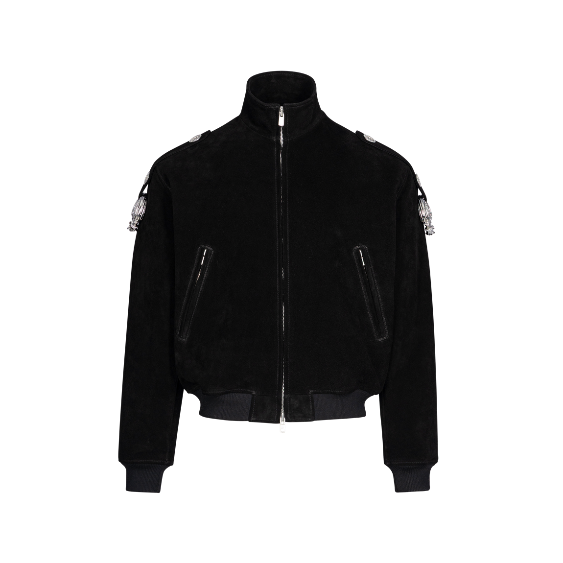 25FWUVGESBK Undermycar 25FW Grasping Hands Ornamental Epaulet Suede Jacket Black