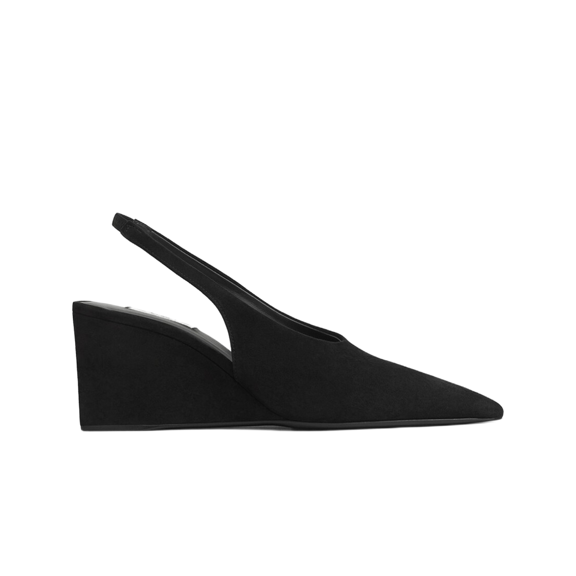 (W) 알라이아 스웨이드 큐브 웨지 슬링백 블랙((W) Alaia Cube Wedge Slingbacks in Suede Black)