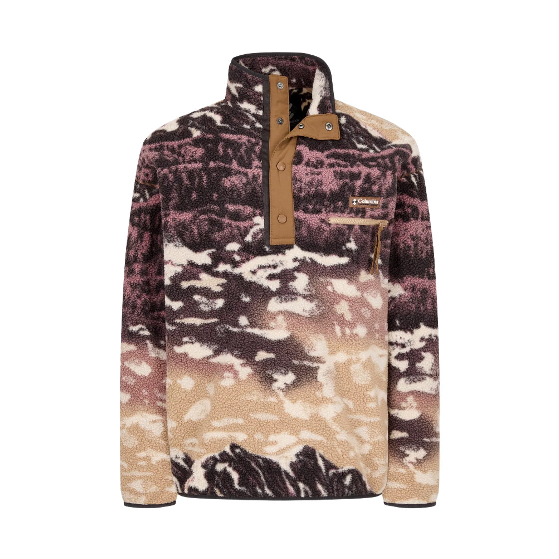 C64AE4498225 Columbia Helvetia II Printed Half Snap Fleece Pullover Camel Brown