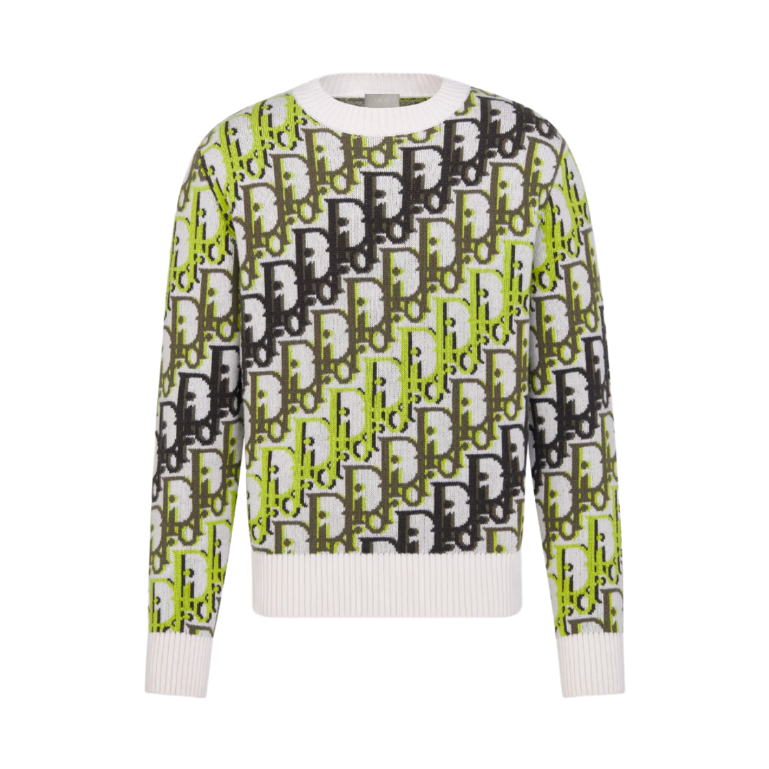 613M626A2026-C086 Dior Oblique Wool Jacquard Sweater White Multicolor