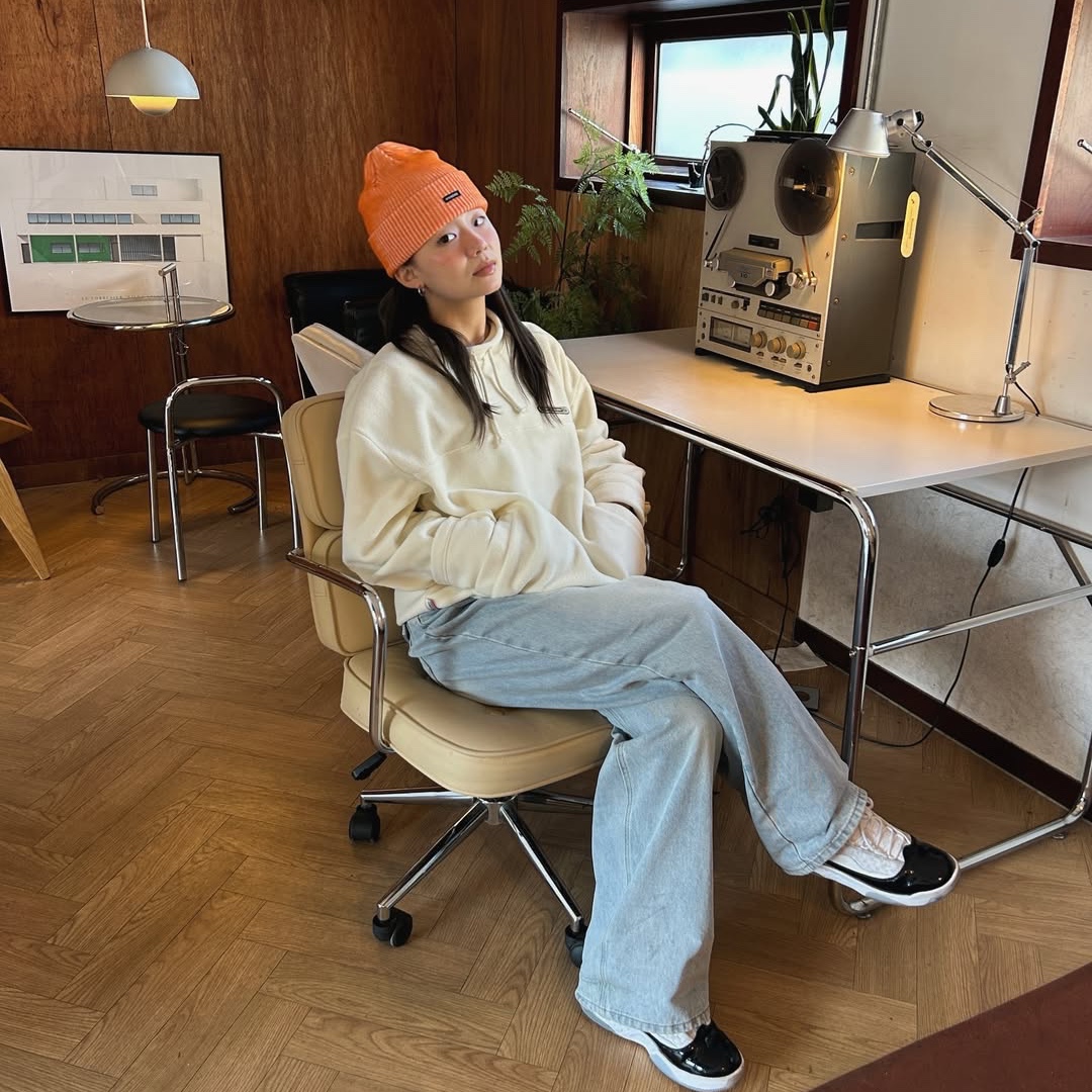 SPORT CHAMBER Grid Fleece Ivory 착용 스타일 - 1