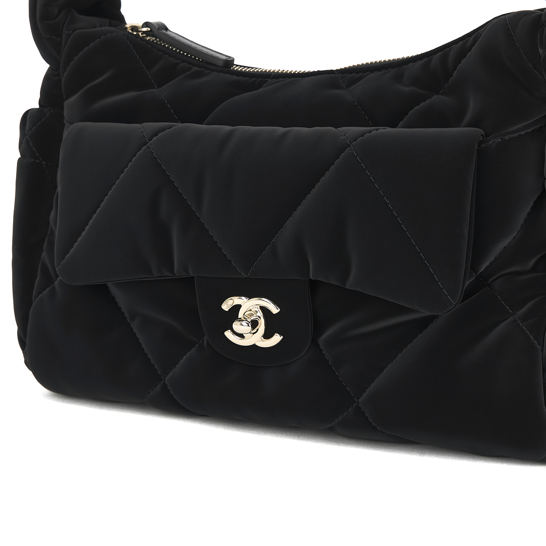 샤넬 라지 볼링백 벨벳 나일론 & 골드 메탈 블랙(Chanel Large Bowling Bag Velvet Effect Nylon & Gold Black) - 4