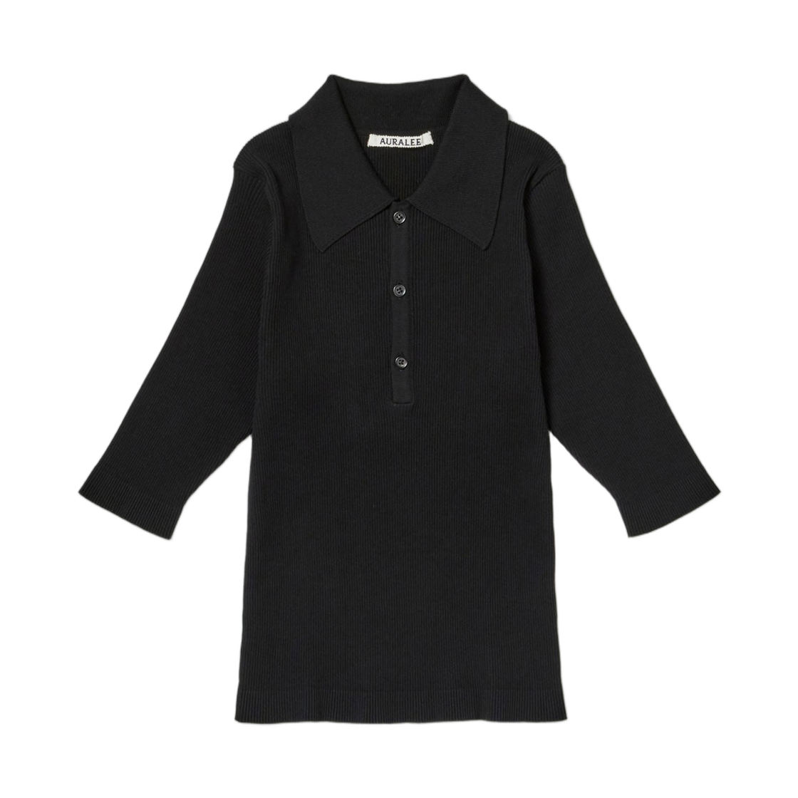 A00P01HR (W) Auralee Cotton High Gauge Rib Knit Polo Black - 26SS