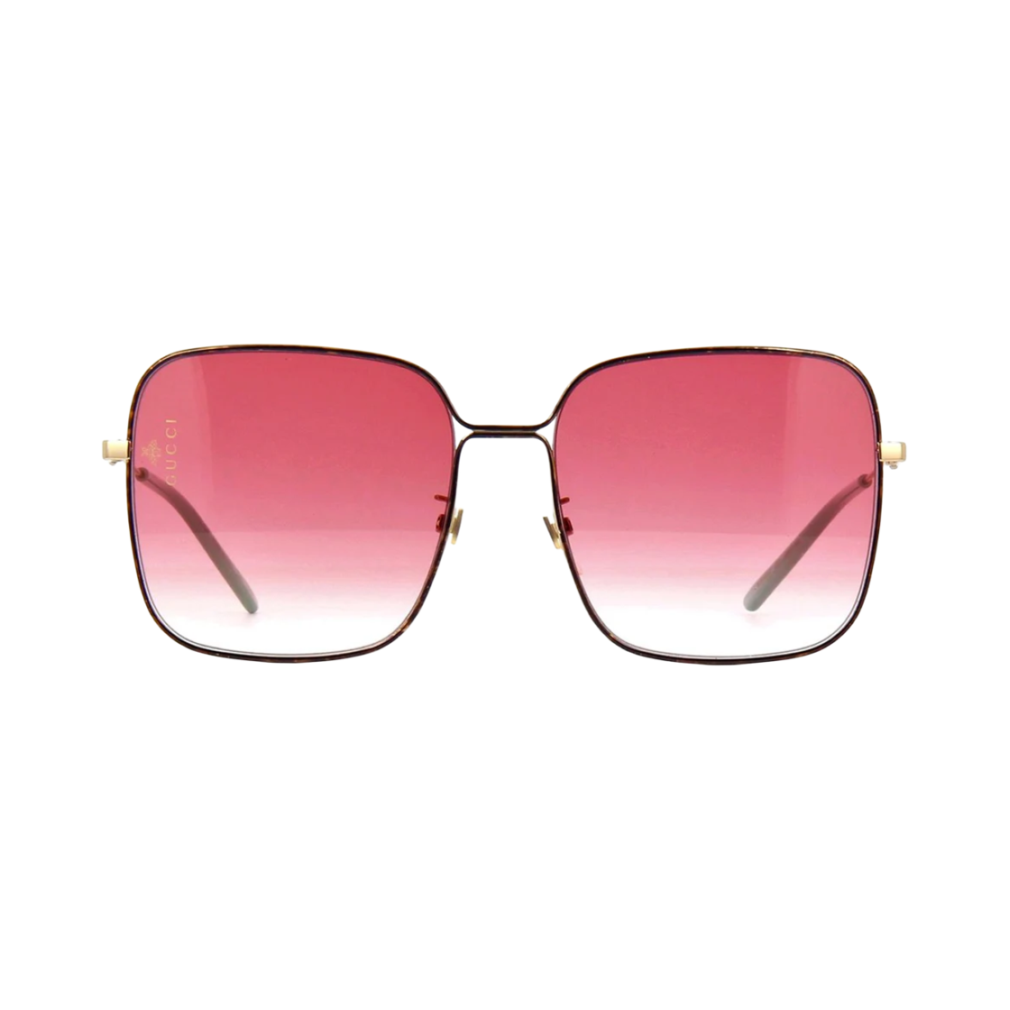GG0443S-003 Gucci Temple Metal Square Sunglasses Gold Violet