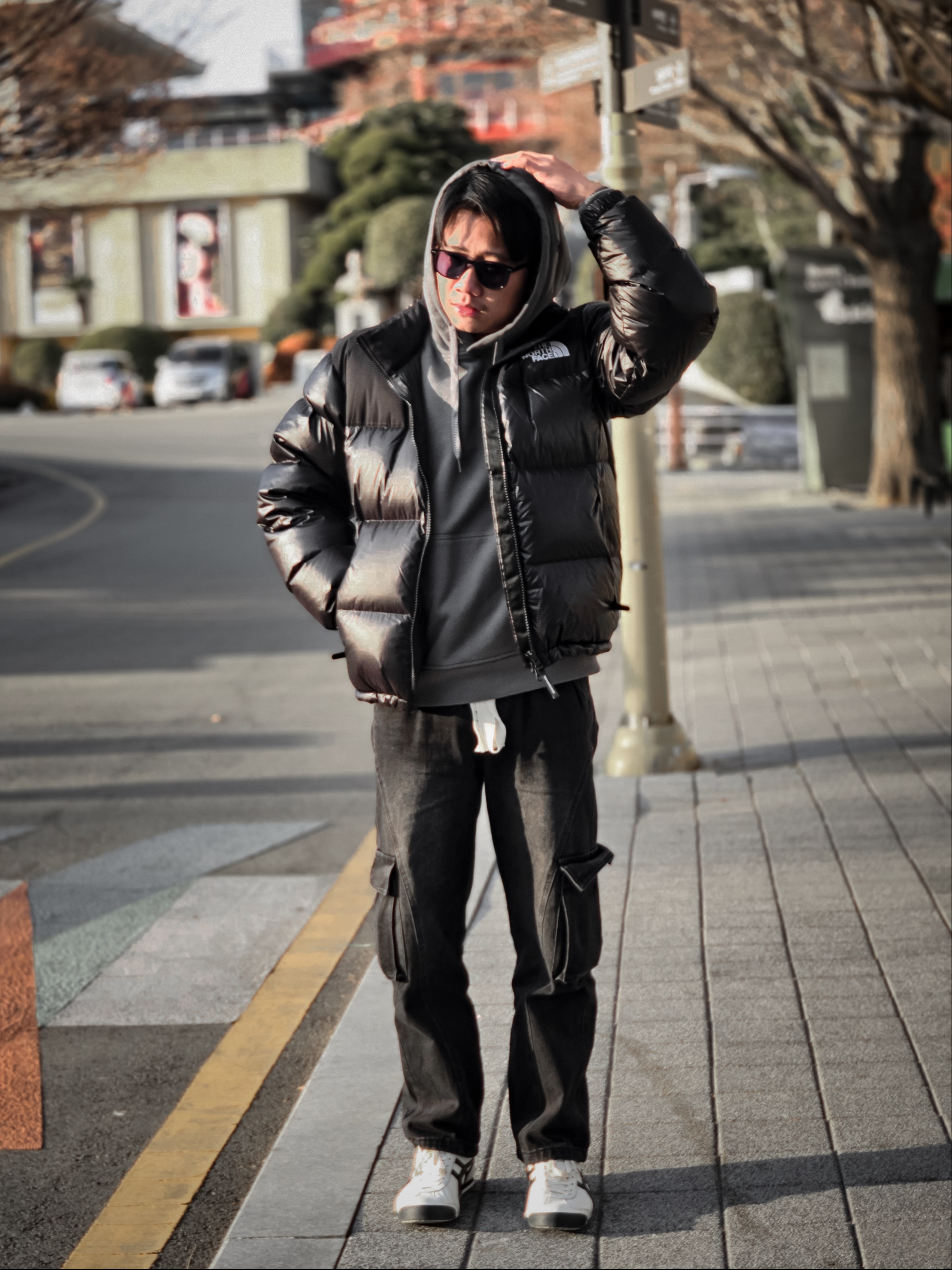 The North Face White Label Novelty Nuptse RDS Down Jacket Black, Onitsuka Tiger Mexico 66 Cream Black 착용 스타일 - 1