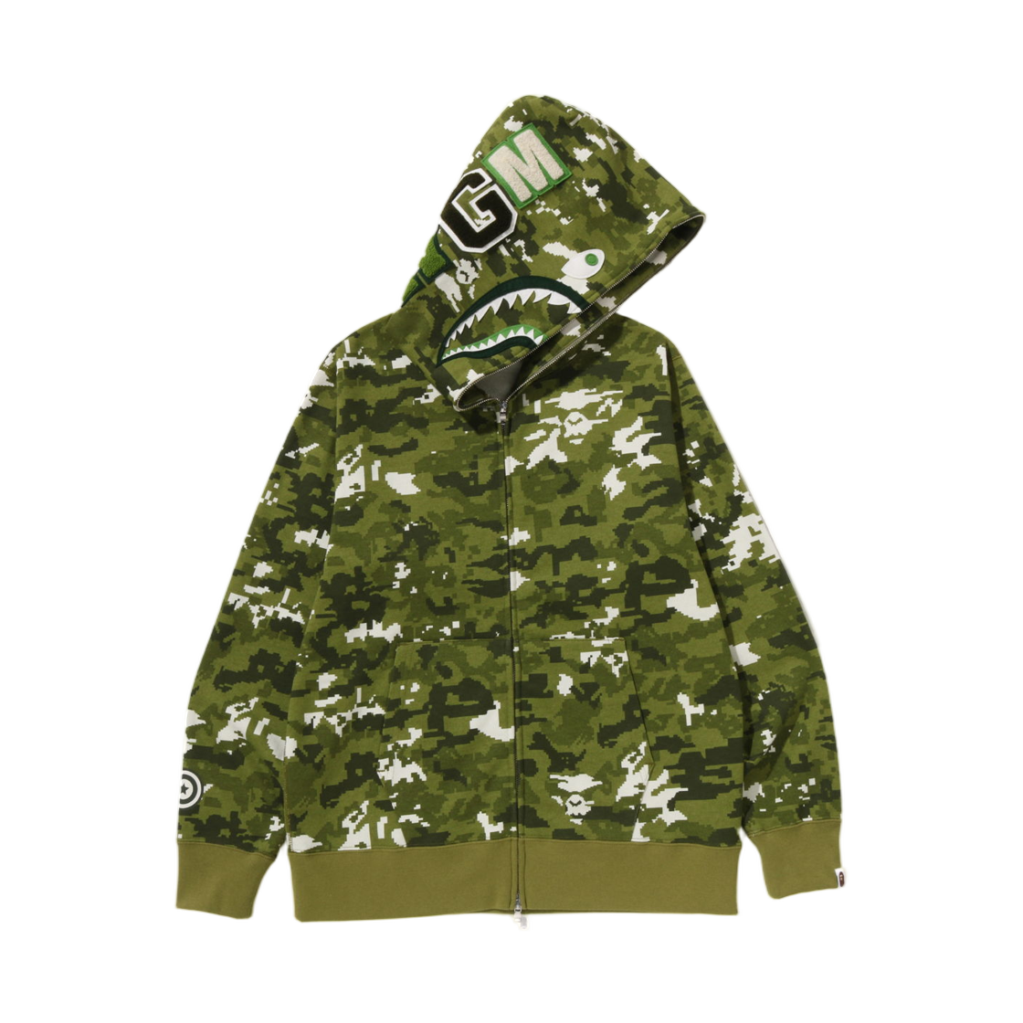 - BAPE Multi Pixel Camo Shark Regular Fit Full Zip Hoodie Green