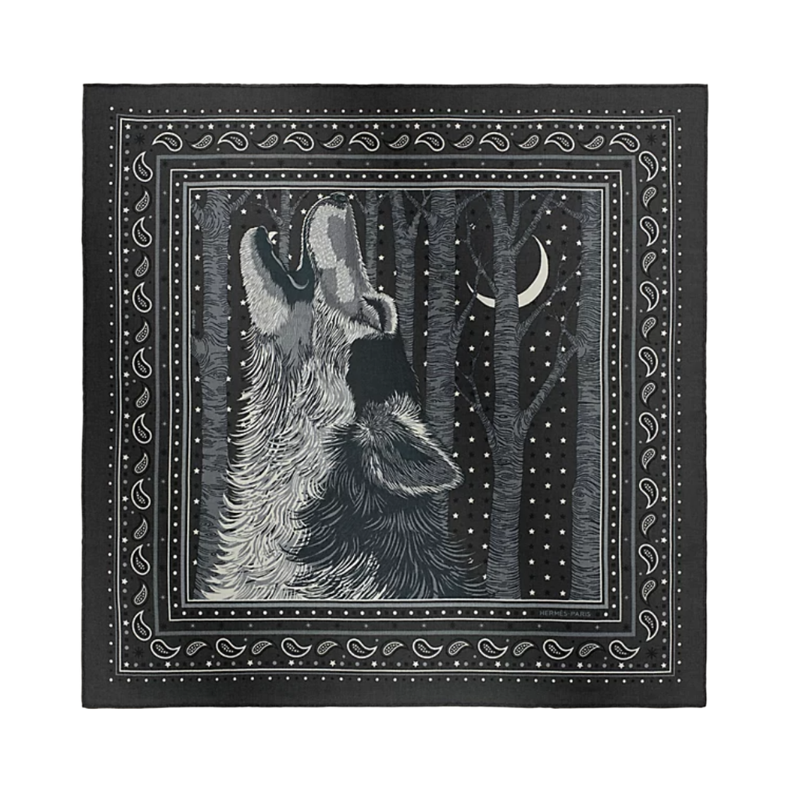 에르메스 아우 반다나 스카프 65 캐시미어 실크 & 그리 퐁세 블랑 누아(Hermes Awooooo Bandana Scarf 65 Cashmere Silk & Gris Ponce Blanc Noir) - 1