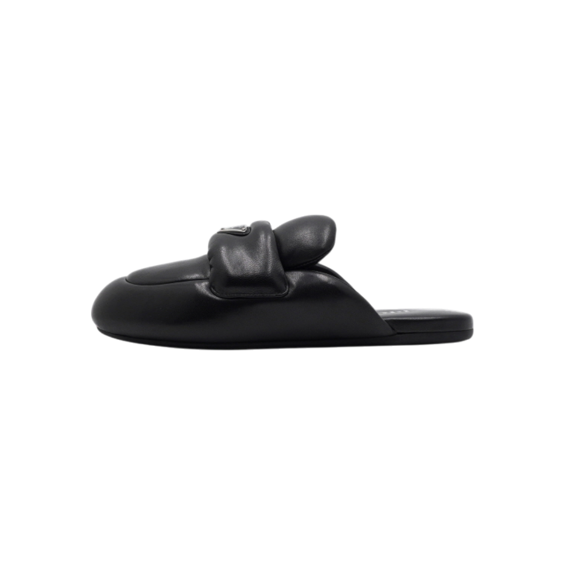 프라다 1S084N 블랙 소프트 패딩 나파 레더 삼각 은장로고 슬라이드 여성 샌들 슬리퍼aa59441(Prada Black Soft Padded Nappa Leather Triangle Logo Slide Sandals) - 1