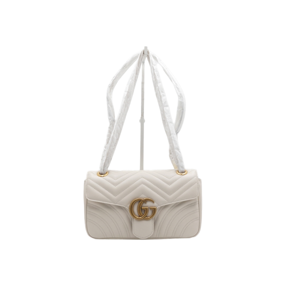 ITWL63UADOBW Gucci GG Marmont White Matelasse Chevron Shoulder Bag with Gold Chain