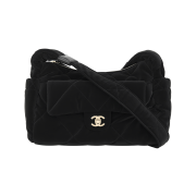 Chanel Large Bowling Bag Velvet Effect Nylon & Gold Black