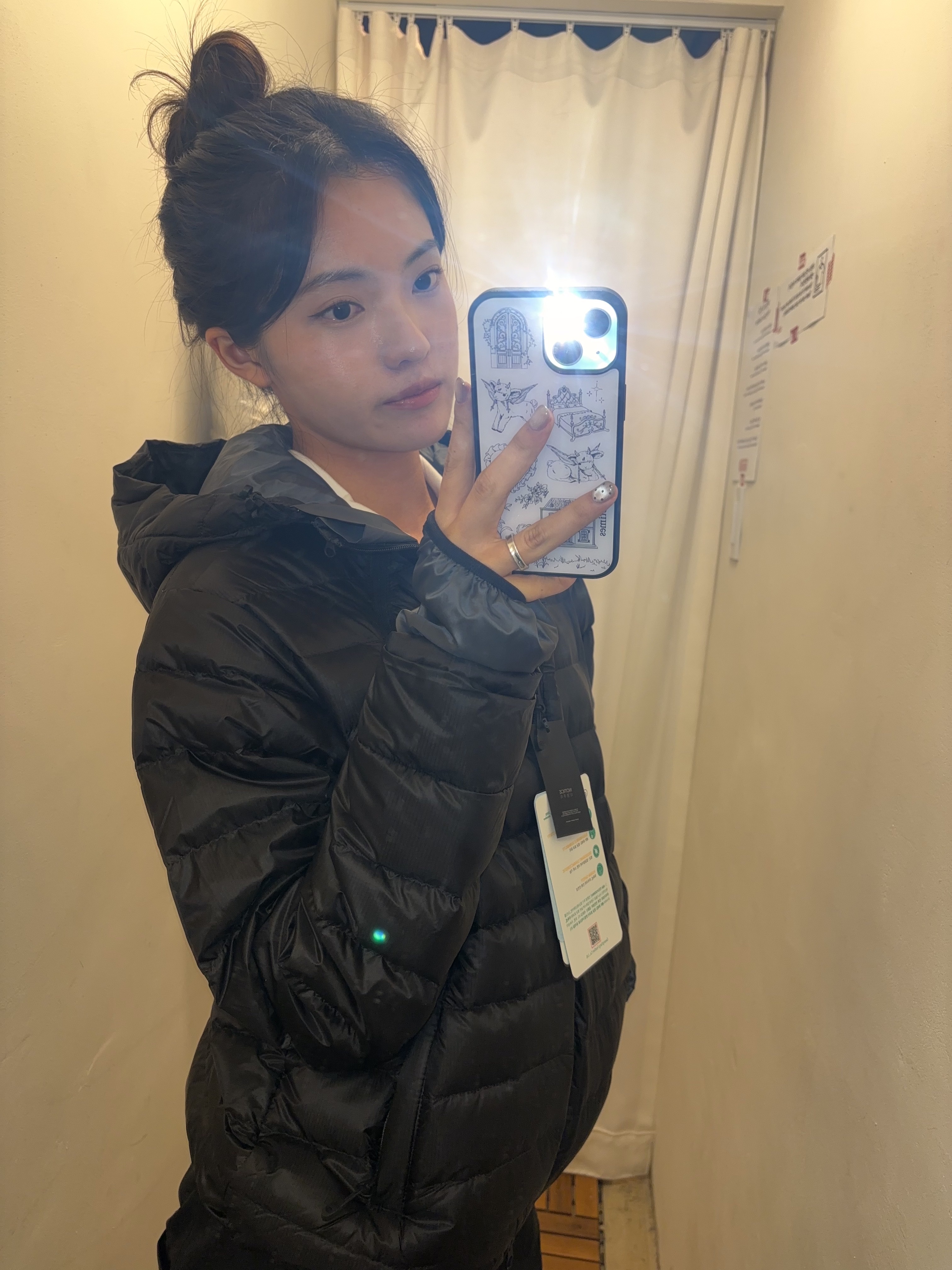 Sansan Gear Suffix Puffer Jacket Black - 25FW 착용 스타일 - 1