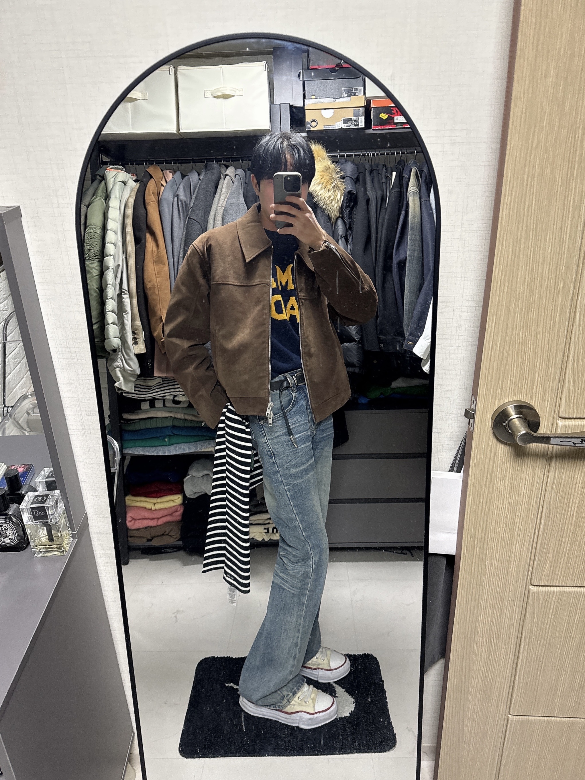 Saint James Duguay R Navy Blanc, Human Made Graphic Sweater Navy 착용 스타일 - 2