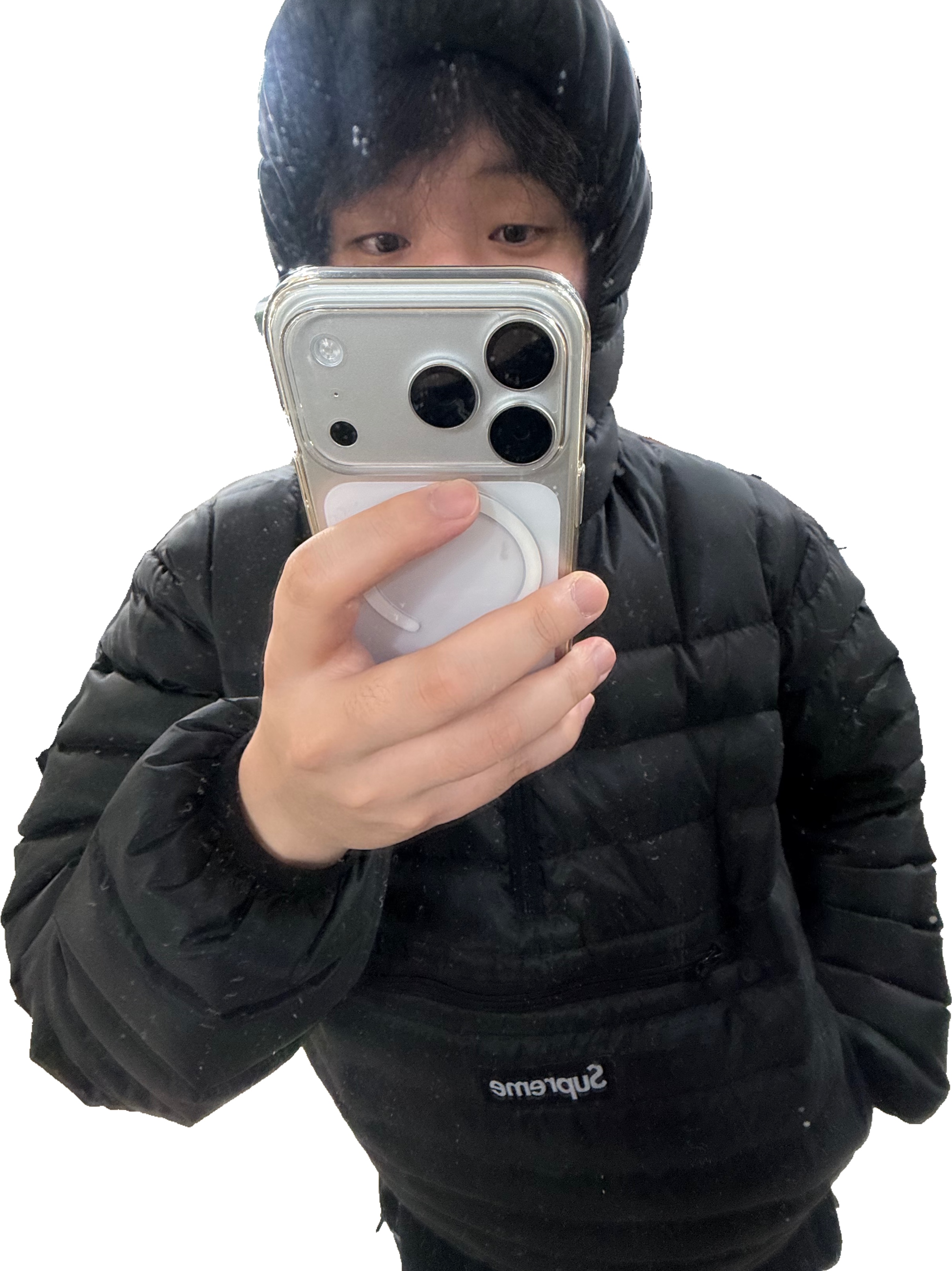 Supreme Micro Down Half Zip Hooded Pullover Black - 24FW 착용 스타일 - 2