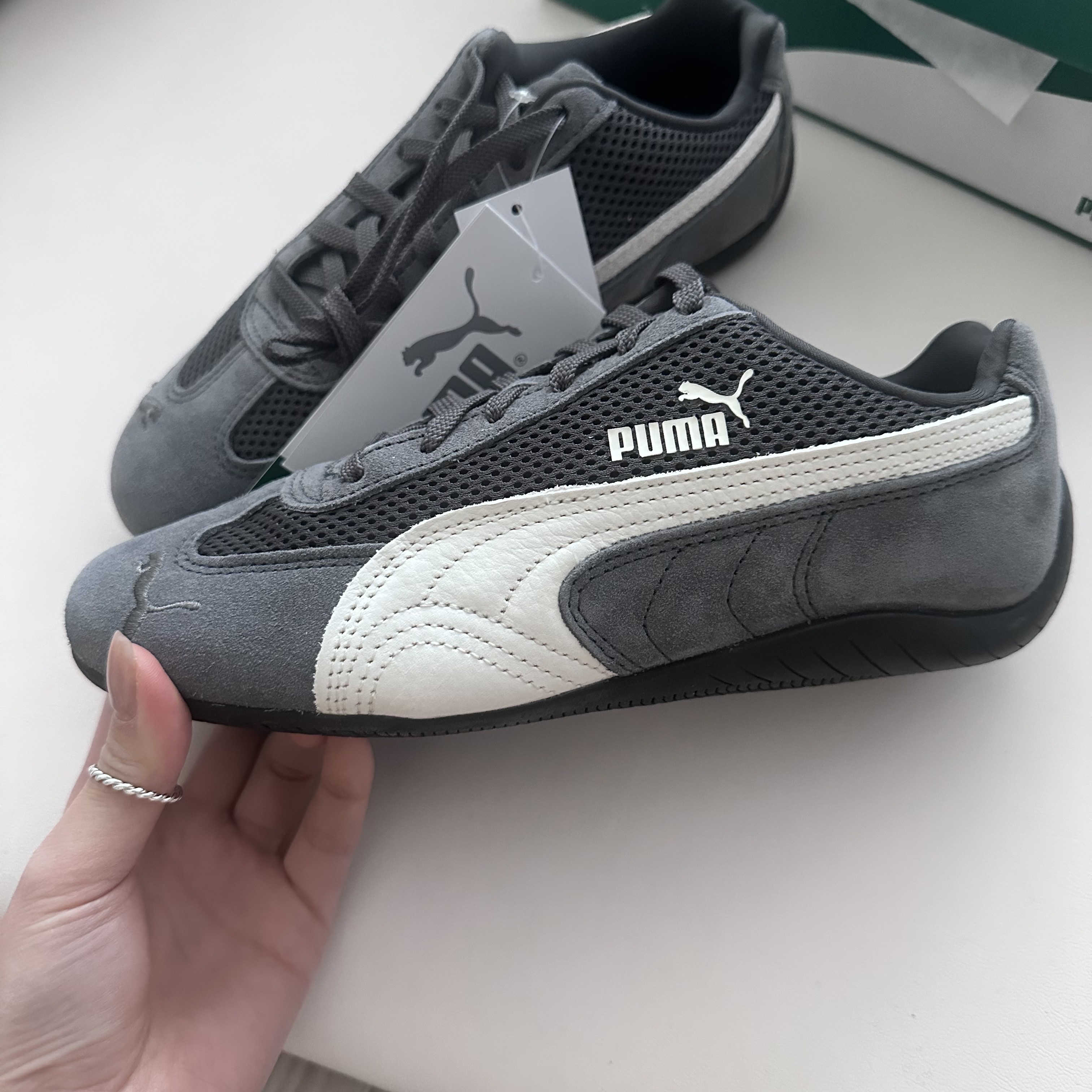Puma Speedcat Mesh Dusky Gray Warm White 착용 스타일 - 2