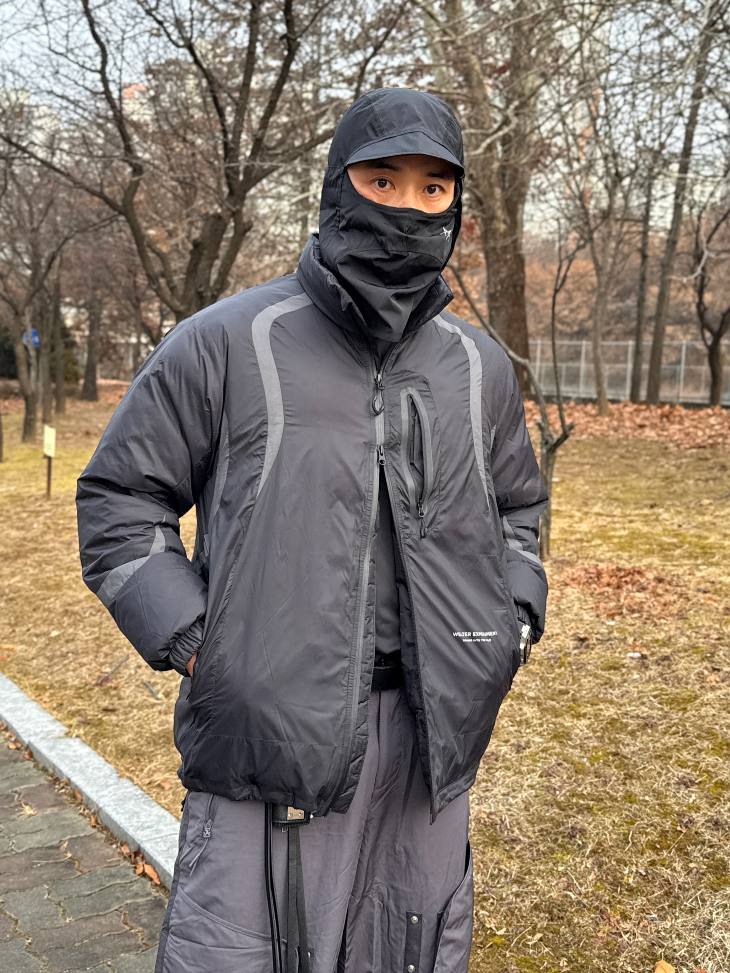 WELTER EXPERIMENT Peaklite Lightweight Pertex Down Jacket Light Gray, Sansan Gear Double Adjust Pants Purple Grey 착용 스타일 - 2