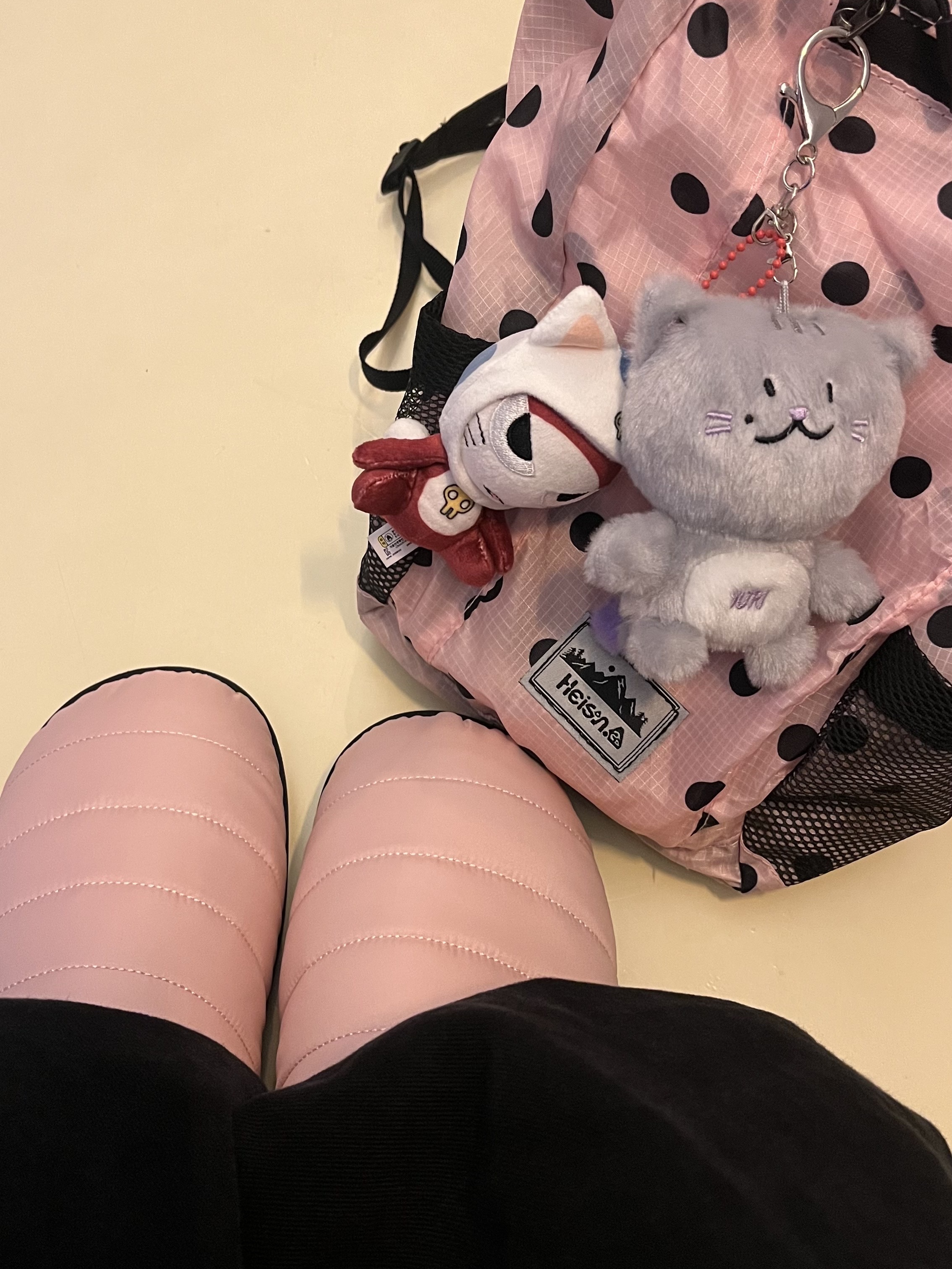 Subu Permanent F-Line Pink, Heisan Ultra-light Compact Pocket Bag V1 Dot - Pink 착용 스타일