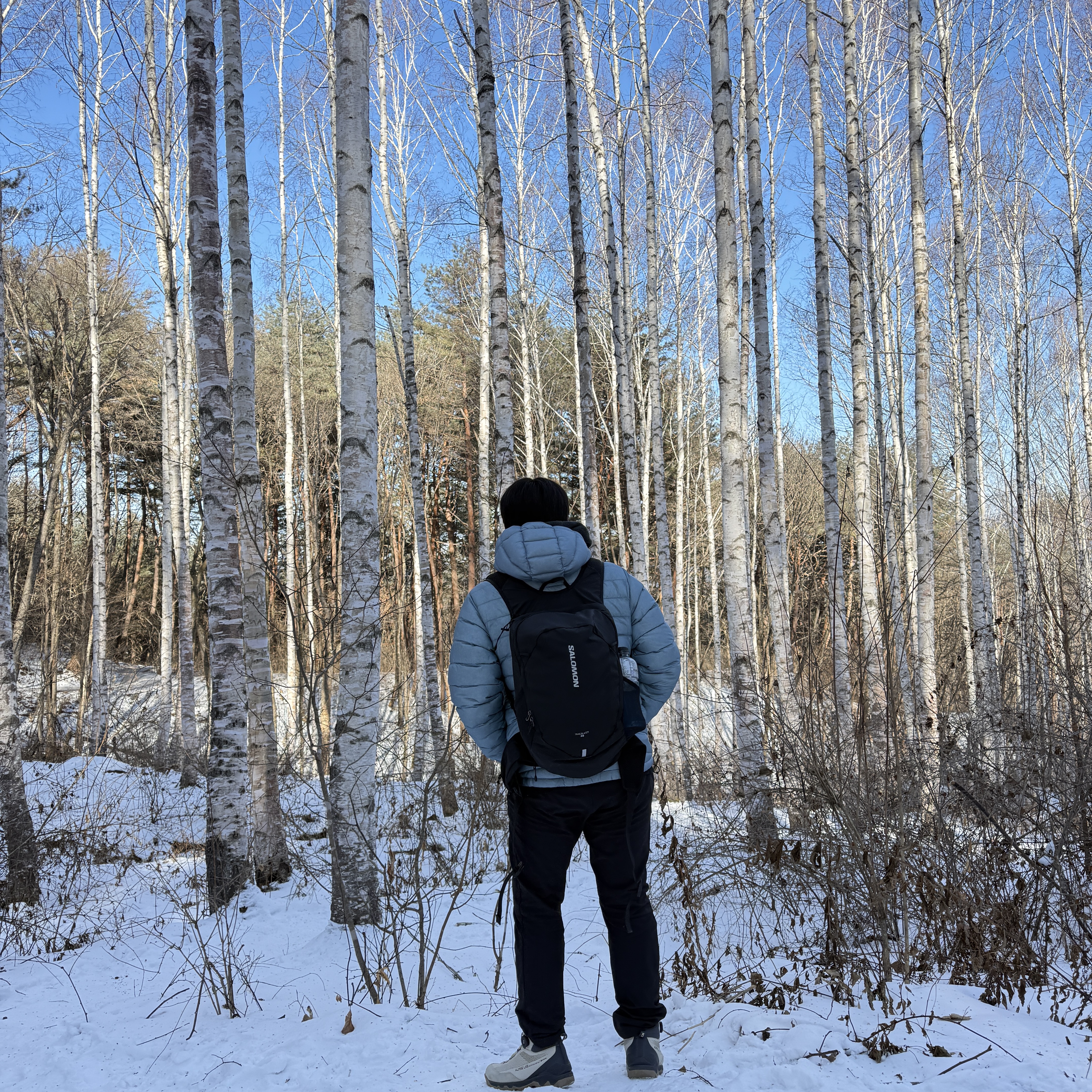 Salomon Trailblazer 20 Black, Sansan Gear Suffix Puffer Jacket Sky Blue - 24FW 착용 스타일