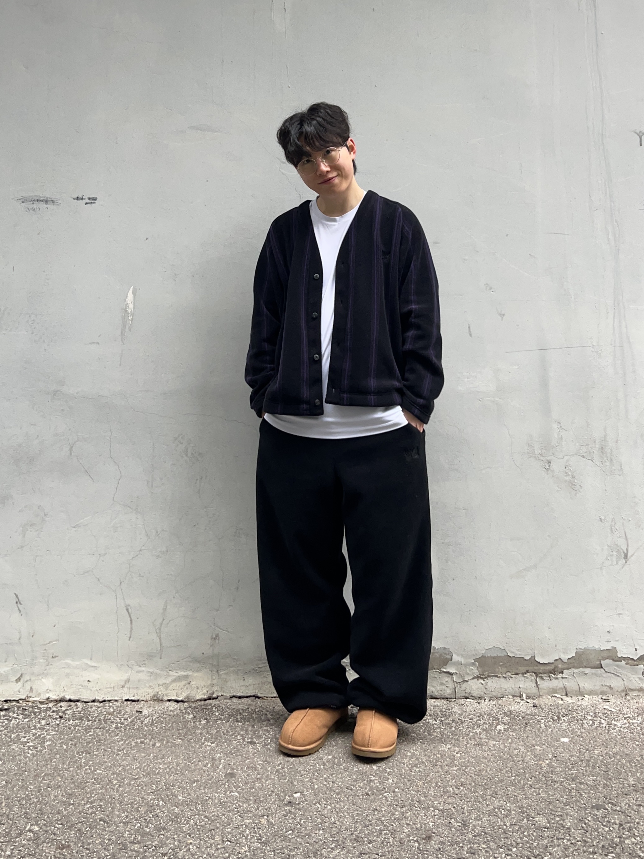 Uniqlo x Needles Fleece Oversized Cardigan Black - KR, Uniqlo x Needles Fleece Wide Pants Black - KR 착용 스타일 - 2