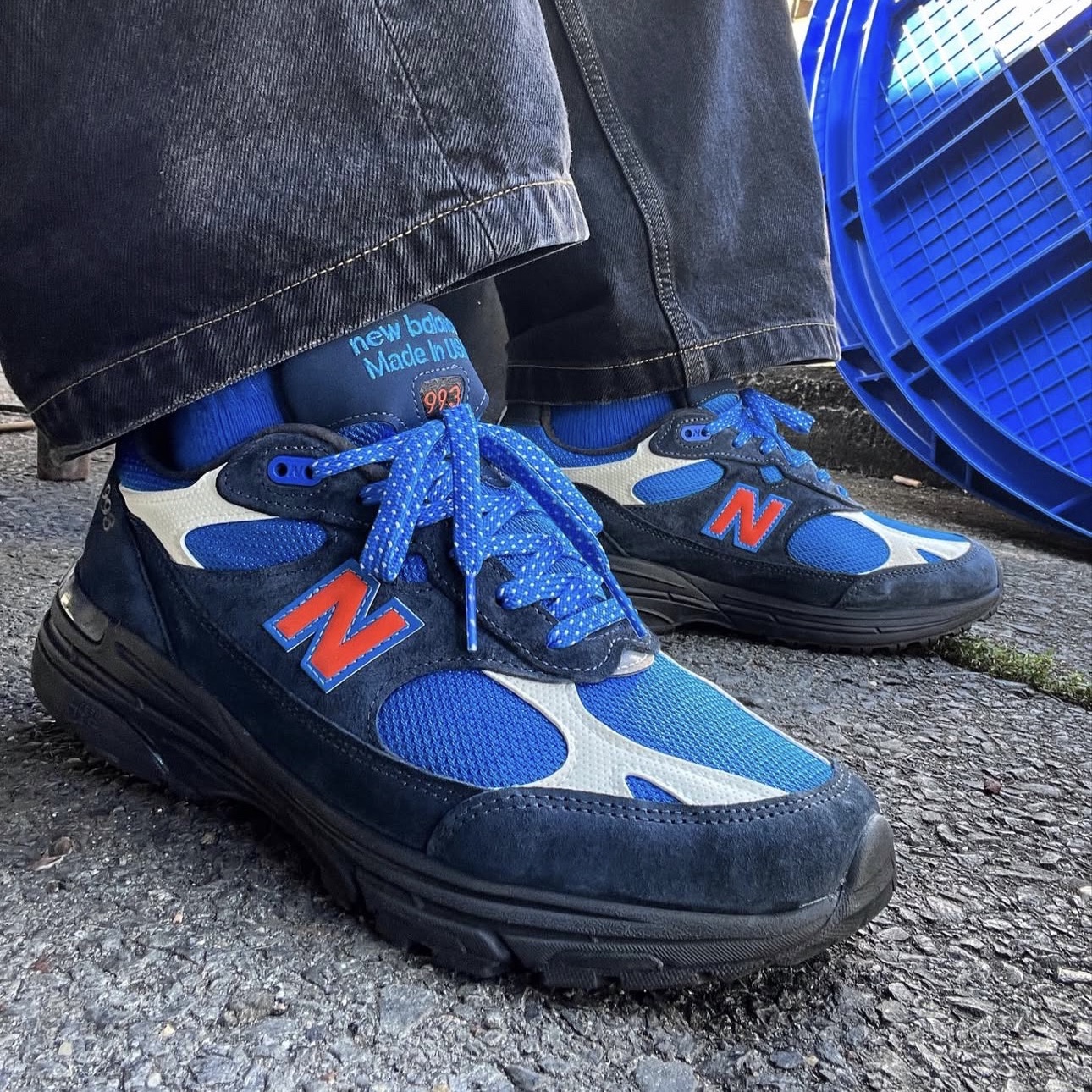 New Balance x Kith x Madison Square Garden 993 Made in USA Navy Princess Blue 착용 스타일