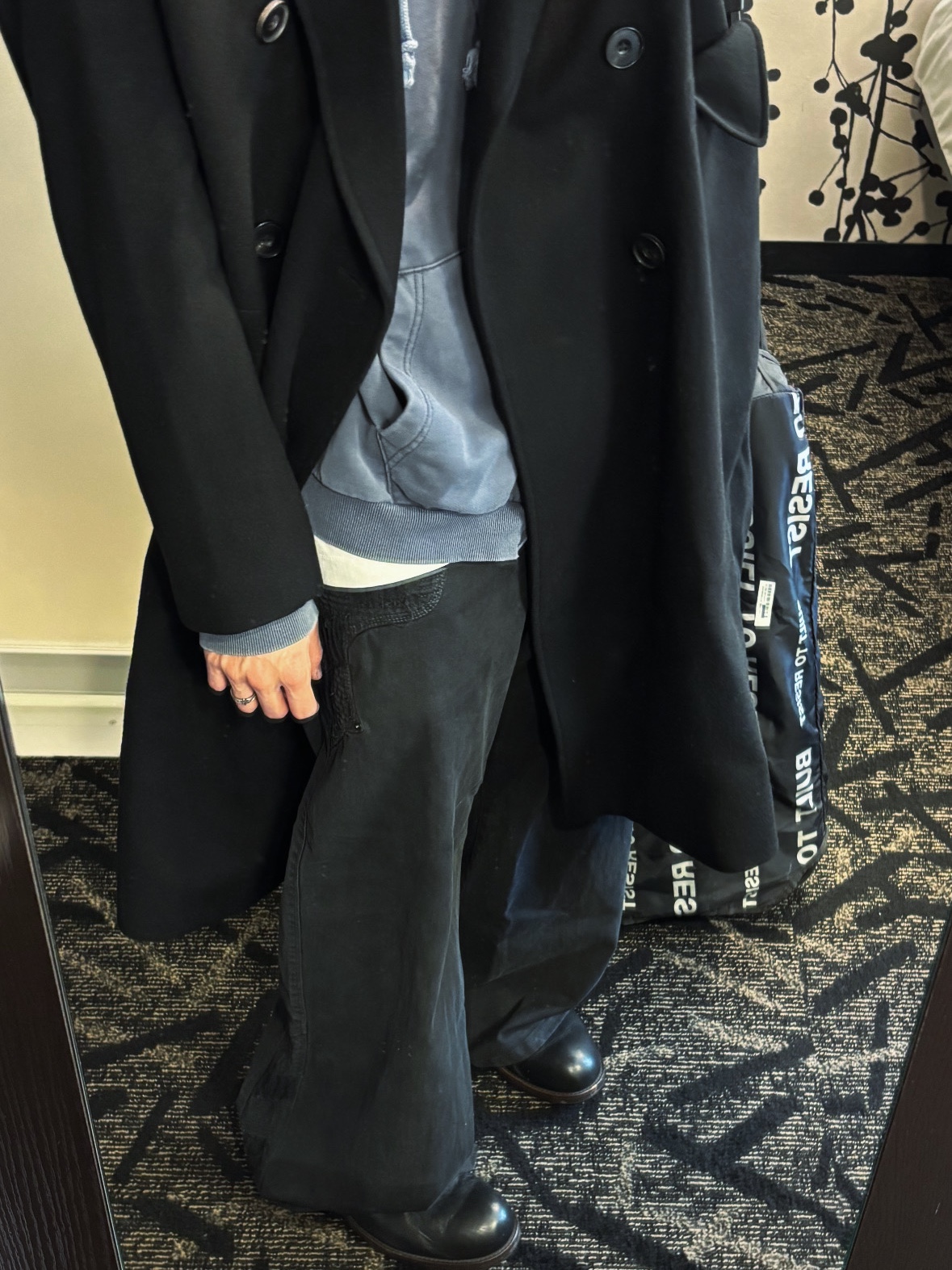 Polyteru 1011 Western Boro Pants Black Twill, Polyteru Human Index Human Loosed Zip Hoodie Washed Blue 착용 스타일 - 1