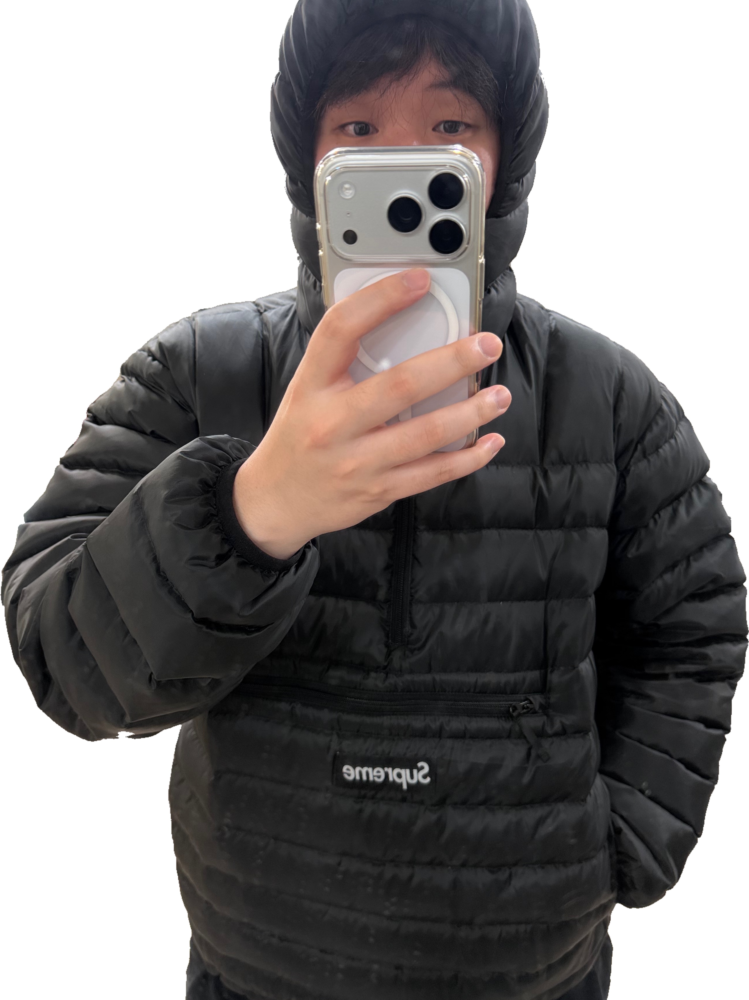 Supreme Micro Down Half Zip Hooded Pullover Black - 24FW 착용 스타일 - 1