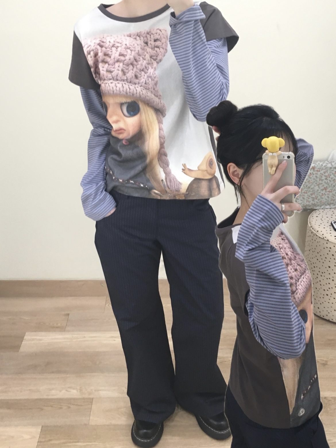 코이세이오 X 브라이스돌 스트라이프 더블 롱 슬리브 애쉬 브라운