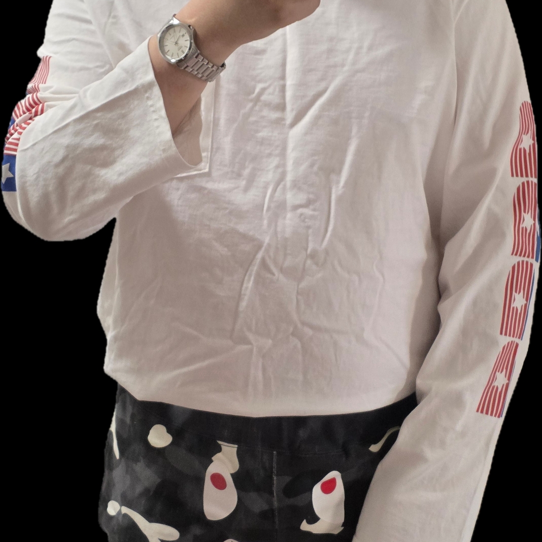 Casio MTP-1183A-7A, Birthdaysuit B Logo L/S T-Shirt White 착용 스타일