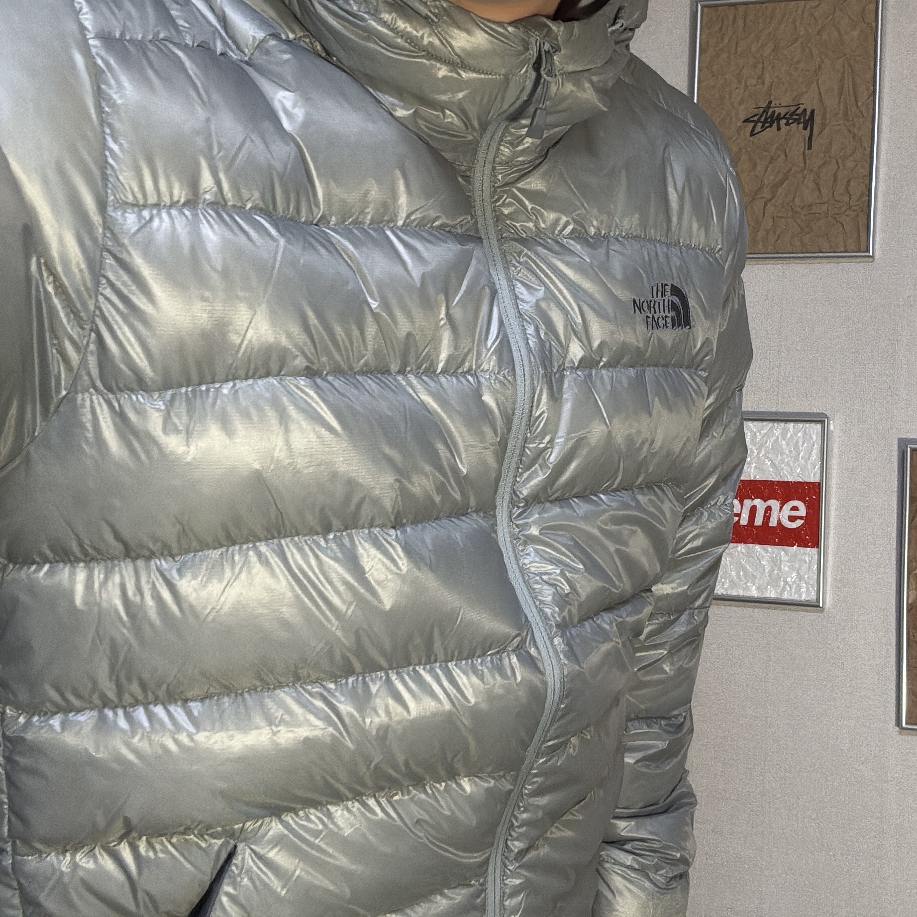 The North Face Matier EX RDS Down Hoodie Light Gray - 25FW 착용 스타일