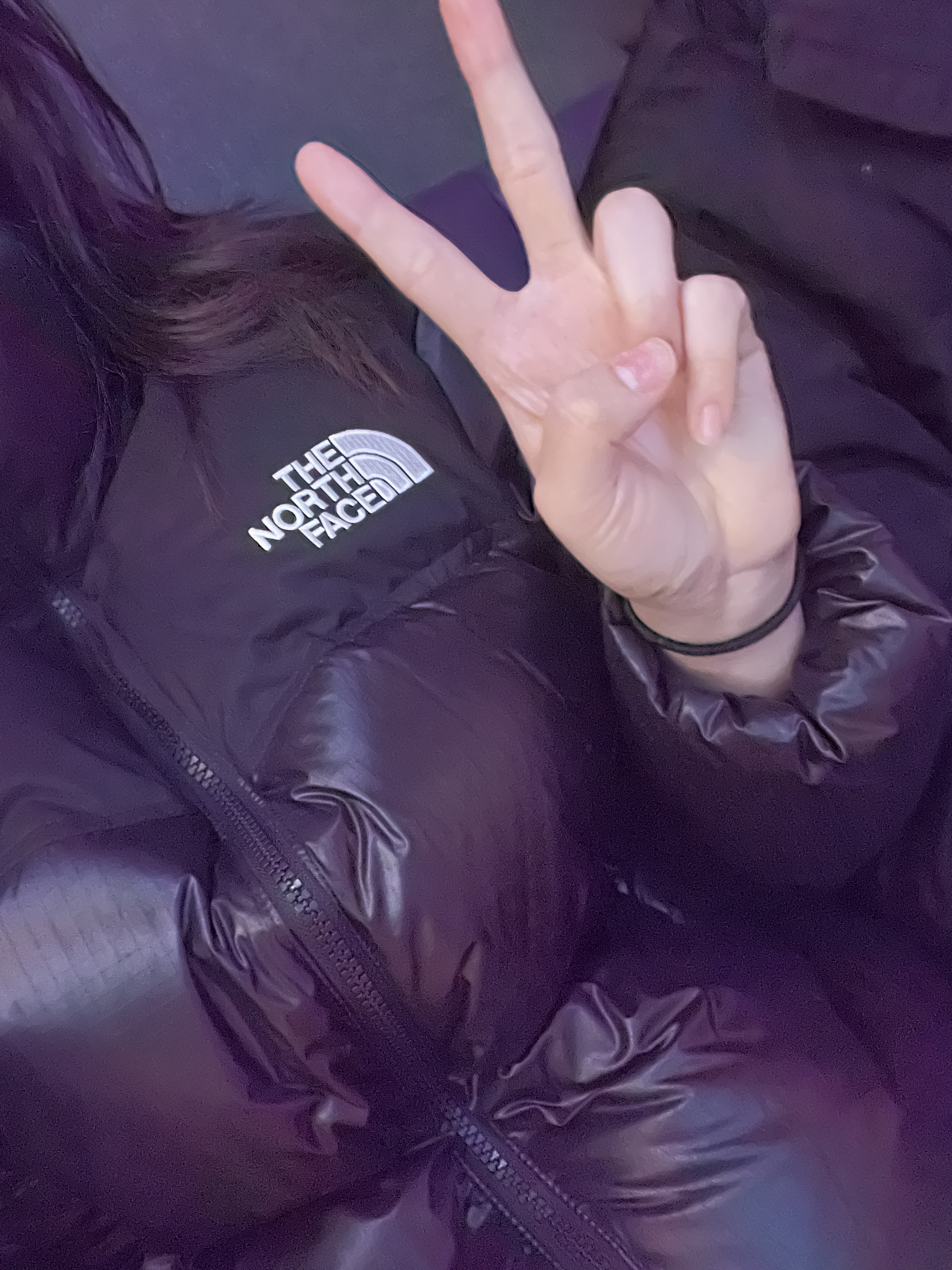 (W) The North Face White Label Novelty Nuptse Down Jacket Black 착용 스타일 - 2